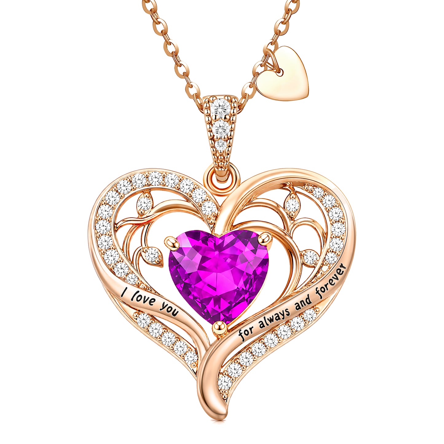HESHPAWS Love Pendant Necklaces for Women With Birthstone Zirconia, Christmas Birthday Anniversary Jewelry Gift for Women Wife