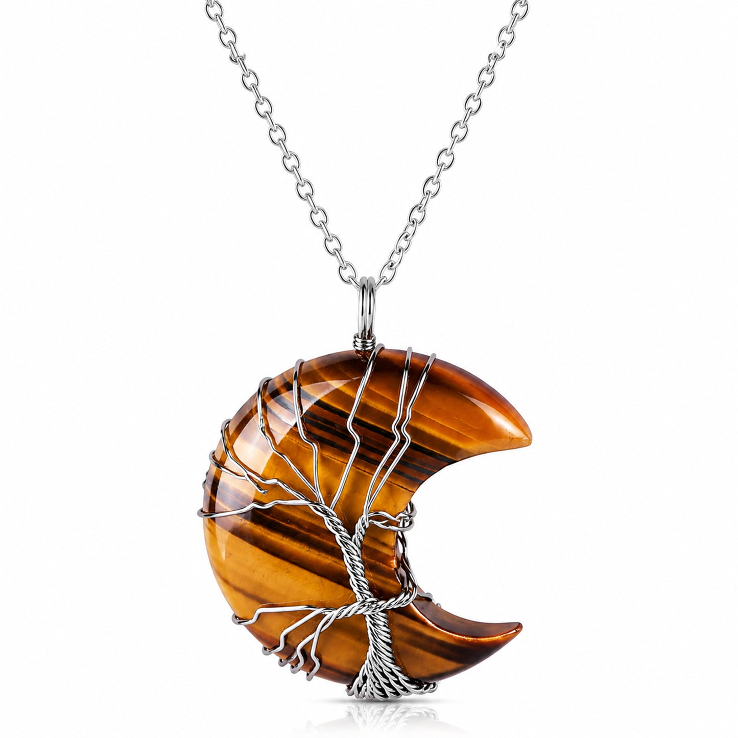 Heshpaws Handcrafted Crescent Moon Necklace for Women, 7 Color Natural Gemstone Pendant with Stainless Steel Chain, Christmas Birthday Anniversary Jewelry Gift