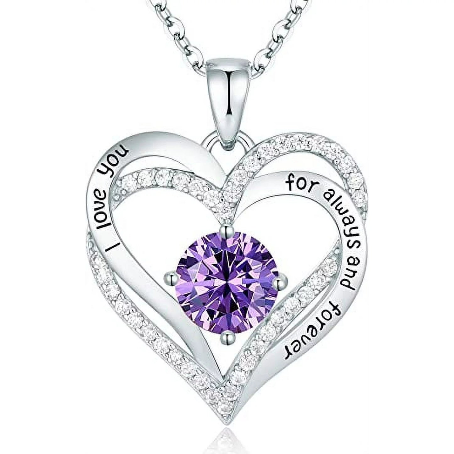 Love Pendant S925 Sterling Silver Necklaces for Women with Birthstone Zirconia, Christmas Birthday Anniversary Jewelry Gift for Women Wife Girls