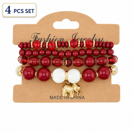 Heshpaws 4 PCS Bohemian Stretch Anchor Bracelets Elephant Butterfly Retro Bracelets，Jewelry Gift for Women