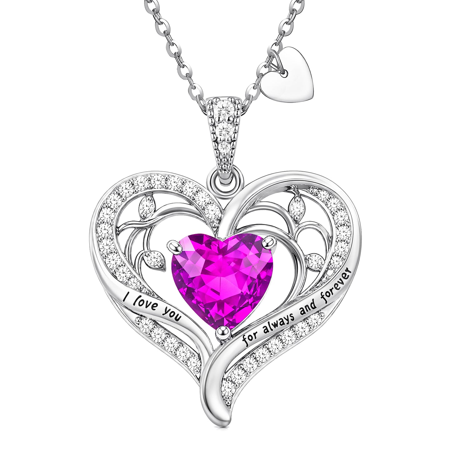 HESHPAWS Love Pendant Necklaces for Women With Birthstone Zirconia, Christmas Birthday Anniversary Jewelry Gift for Women Wife