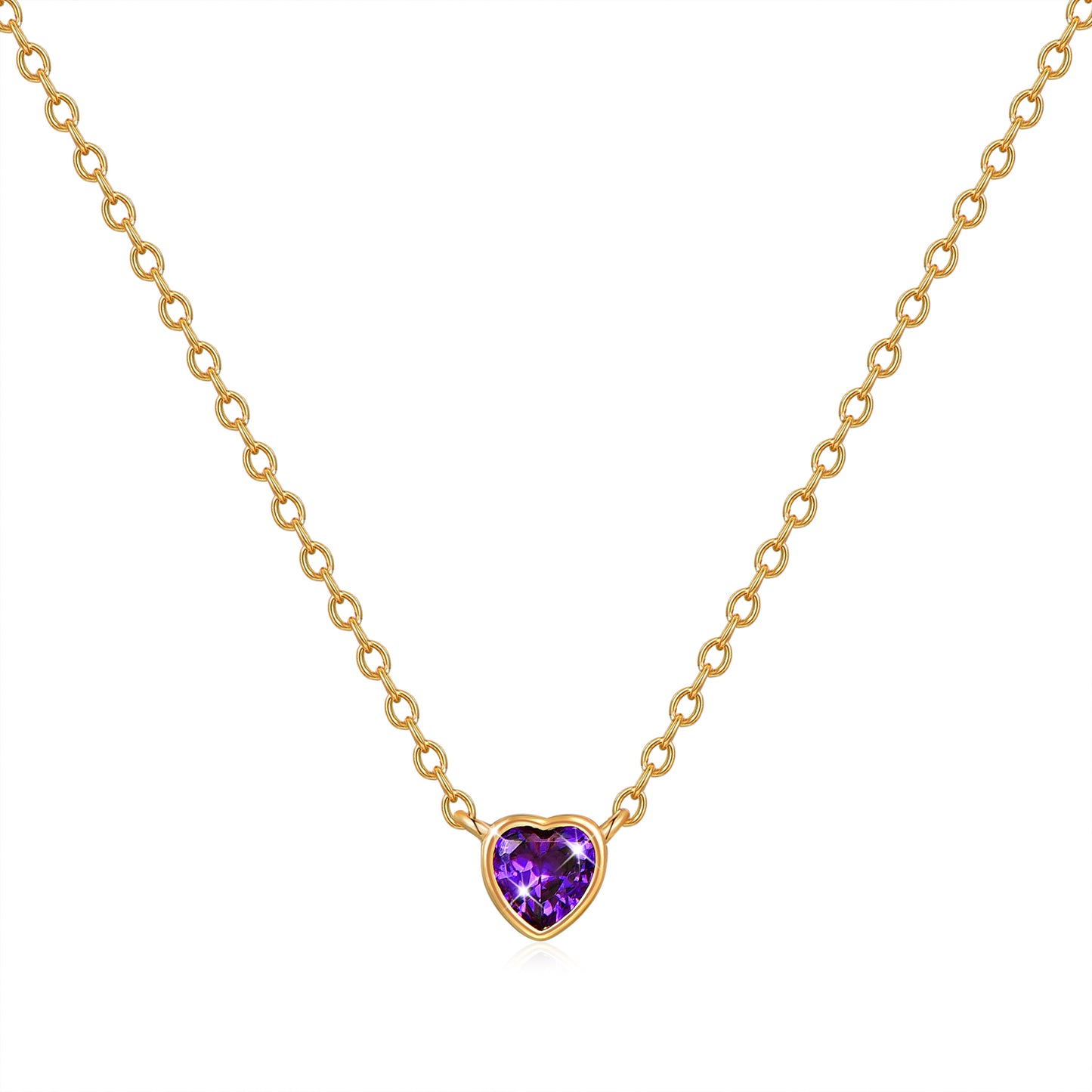 HESHPAWS S925 Sterling Silver Pink Diamond Necklace, Love Birthday Stone Birthday Anniversary Jewelry Gift, with Gift Box