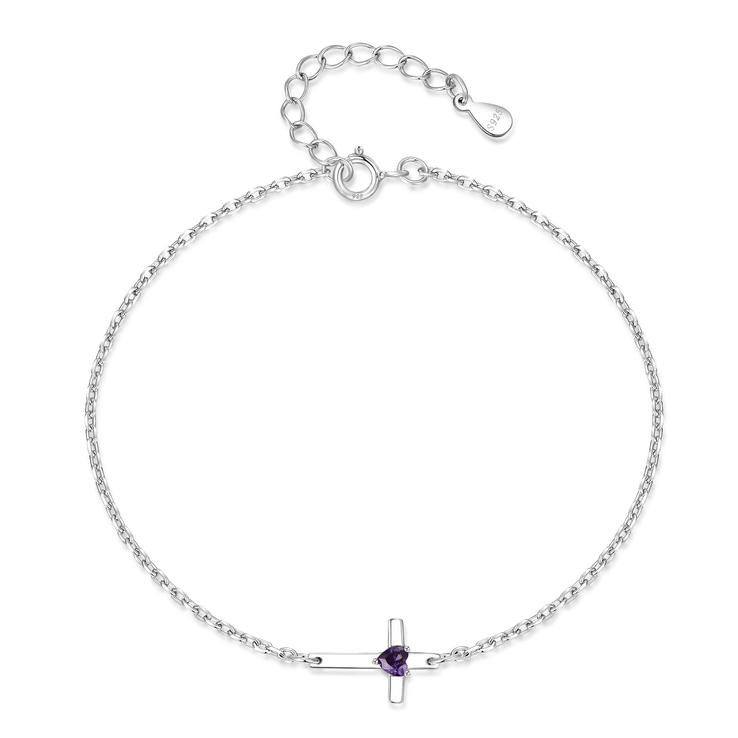 HESHPAWS S925 Sterling Silver Cross Bracelet for Women ,Adjustable Religious Birthstone cross bracelet Gift for Women （with Gift Box)