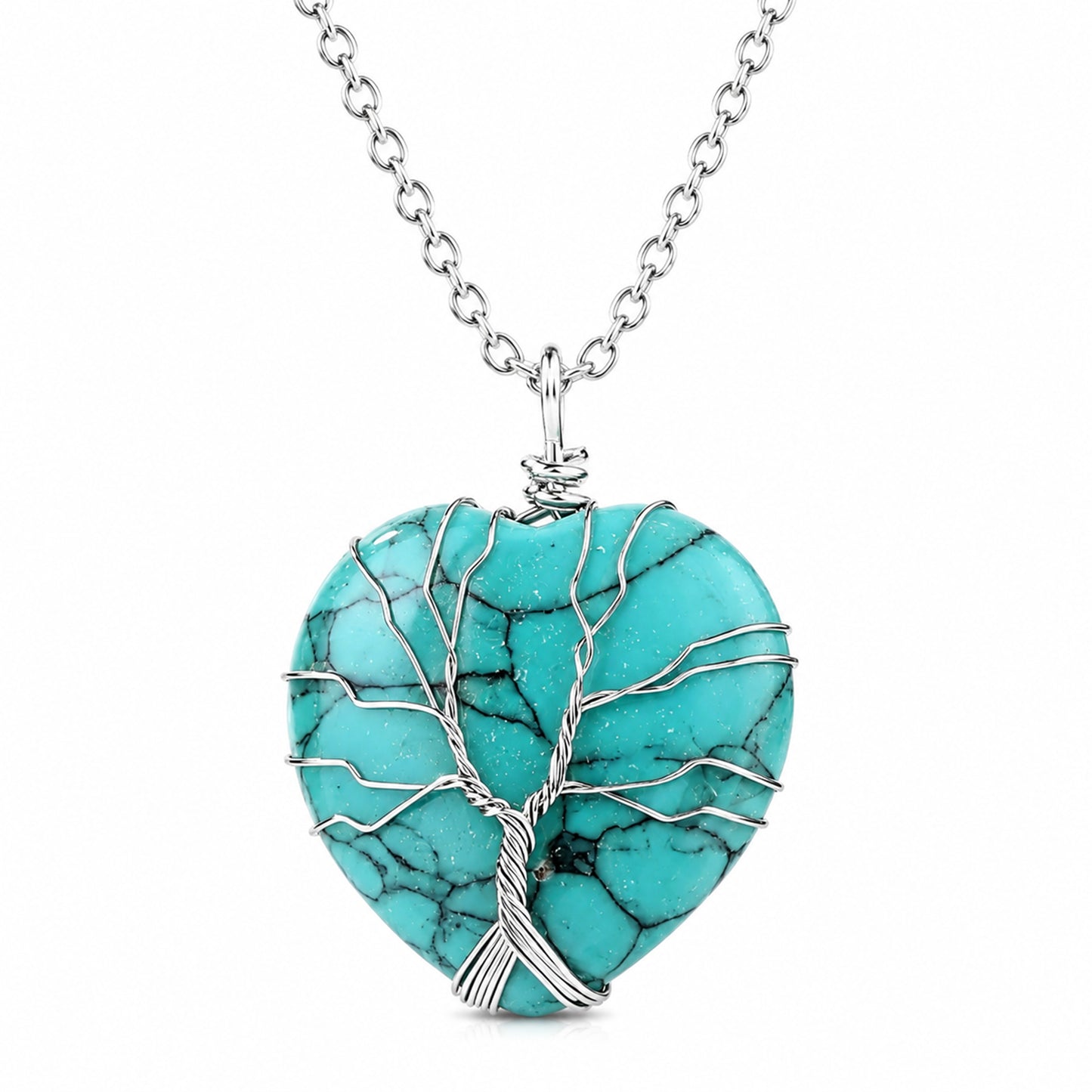 Heshpaws Birthstone Heart Pendant Necklace for Women, Wire Wrapped Stone Jewelry Gift for Her