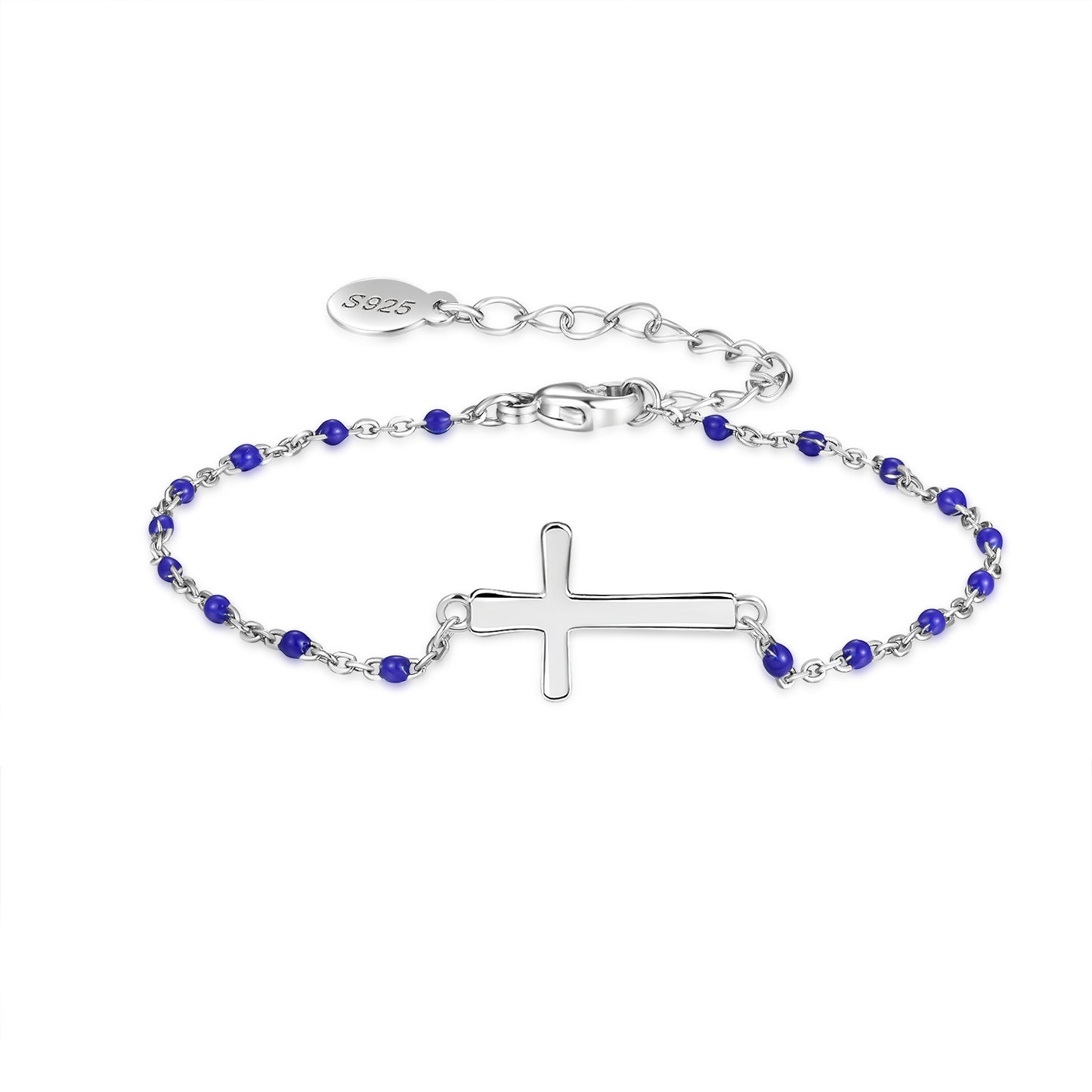 HESHPAWS S925 Sterling Silver Birthstone Cross Bracelet for Women ,Adjustable Religious Cross Bracelet Gift for Women （with Gift Box)