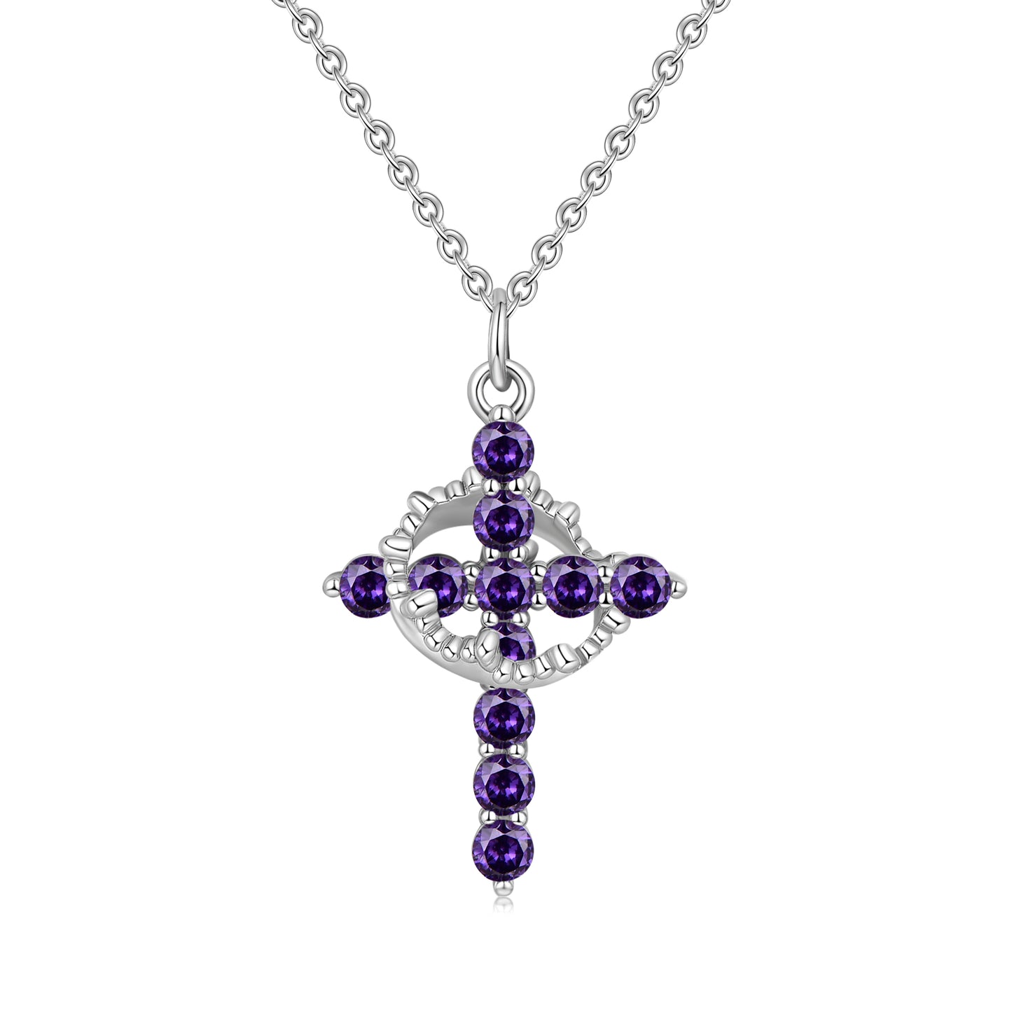 HESHPAWS S925 sterling silver cross rotating crown necklace, Birthstone cross necklace for Women Cross Chain Jewelry Gifts