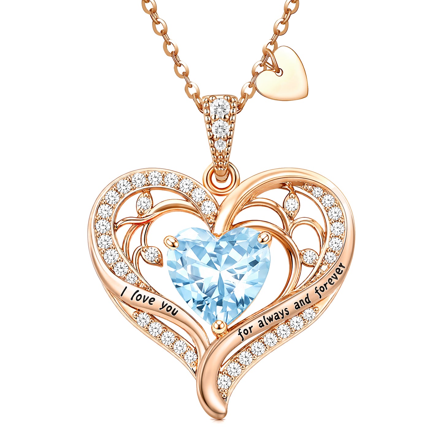 HESHPAWS Love Pendant Necklaces for Women With Birthstone Zirconia, Christmas Birthday Anniversary Jewelry Gift for Women Wife