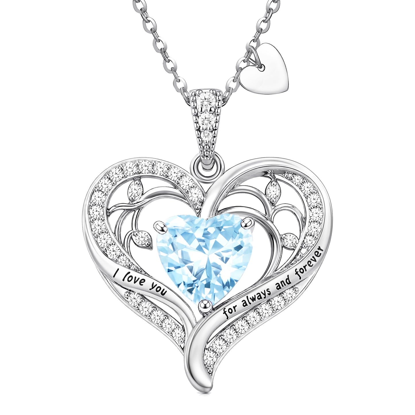 HESHPAWS Love Pendant Necklaces for Women With Birthstone Zirconia, Christmas Birthday Anniversary Jewelry Gift for Women Wife