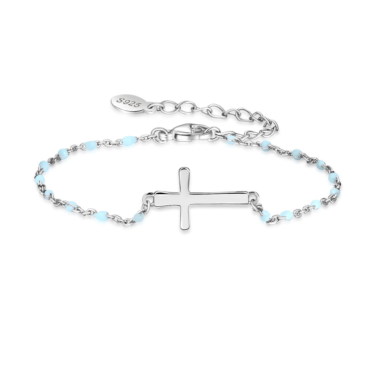 HESHPAWS S925 Sterling Silver Birthstone Cross Bracelet for Women ,Adjustable Religious Cross Bracelet Gift for Women （with Gift Box)
