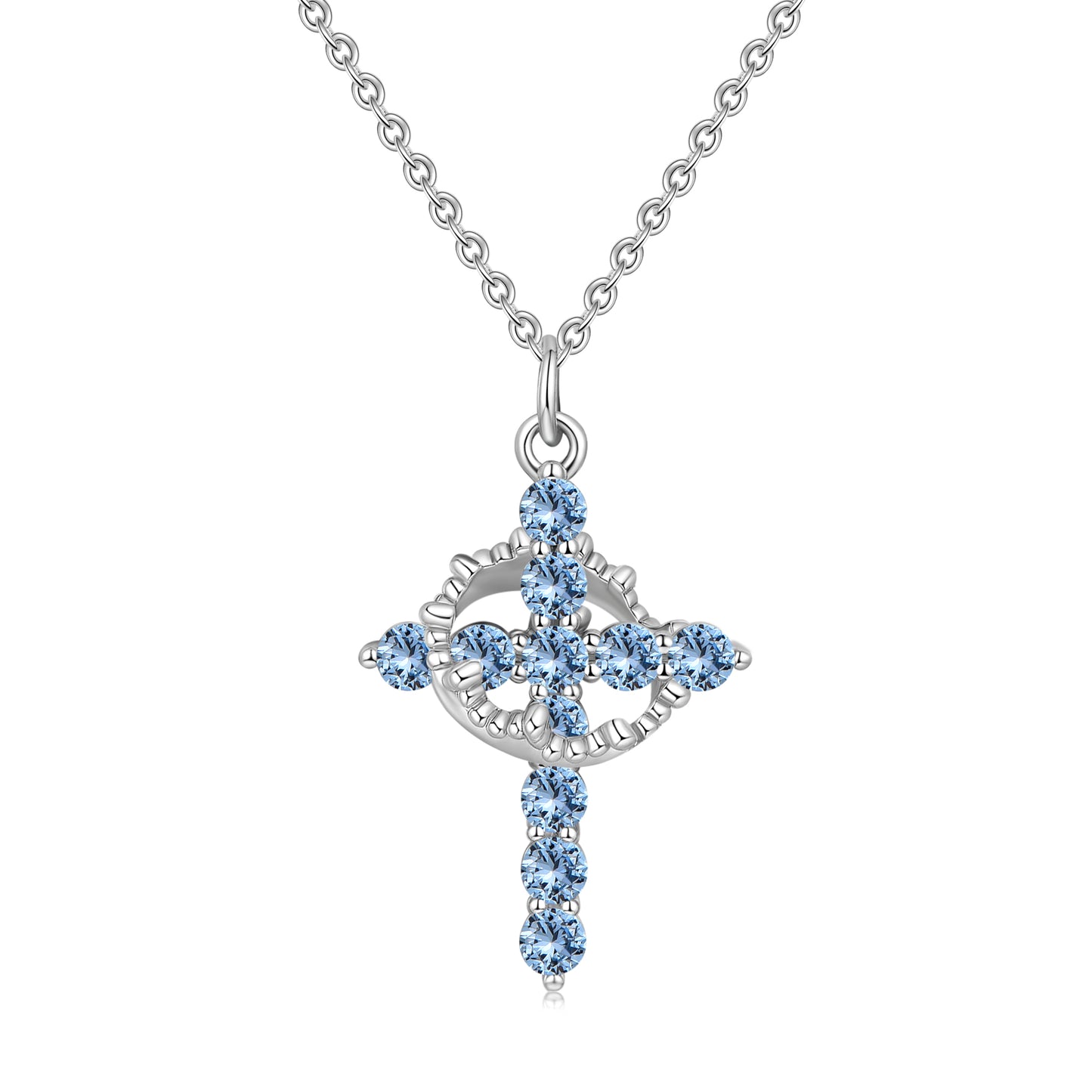 HESHPAWS S925 sterling silver cross rotating crown necklace, Birthstone cross necklace for Women Cross Chain Jewelry Gifts