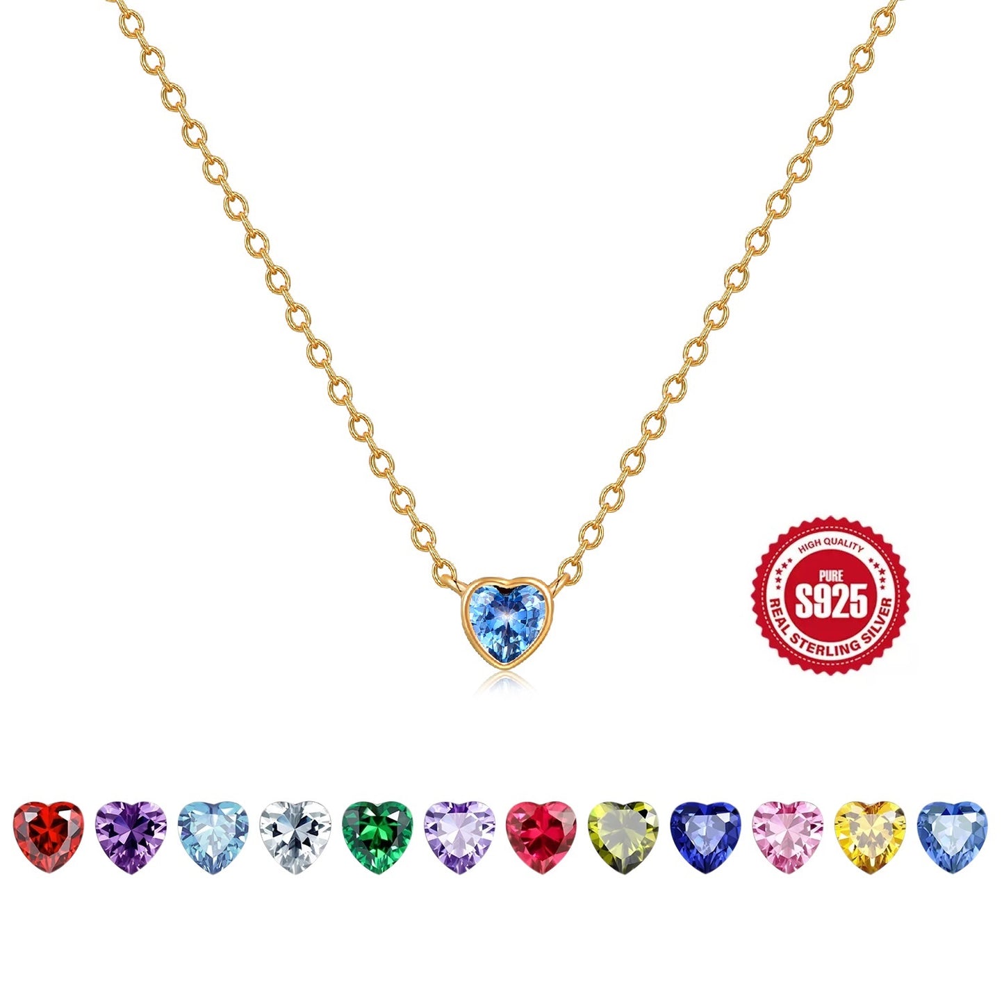 HESHPAWS S925 Sterling Silver Pink Diamond Necklace, Love Birthday Stone Birthday Anniversary Jewelry Gift, with Gift Box