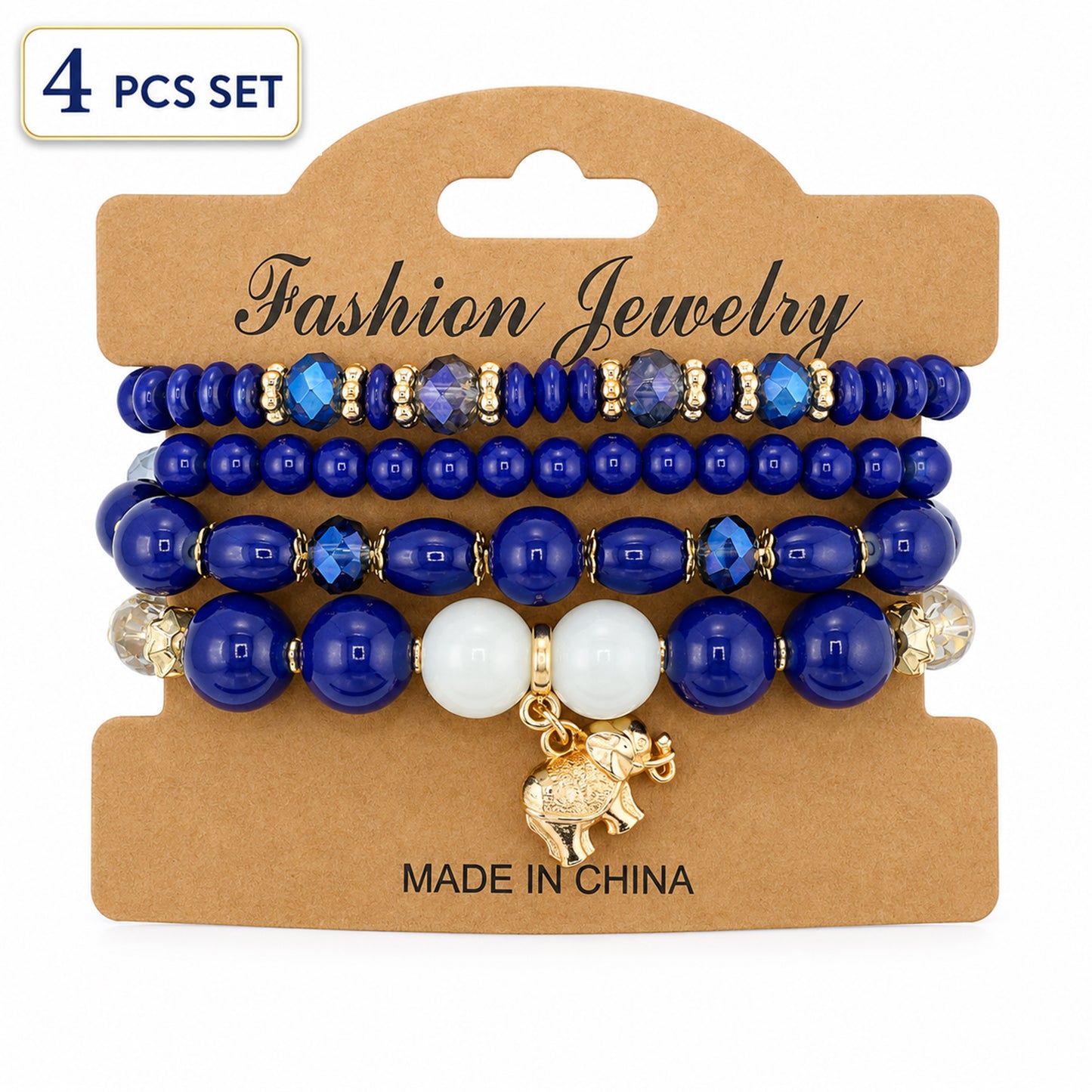 Heshpaws 4 PCS Bohemian Stretch Anchor Bracelets Elephant Butterfly Retro Bracelets，Jewelry Gift for Women