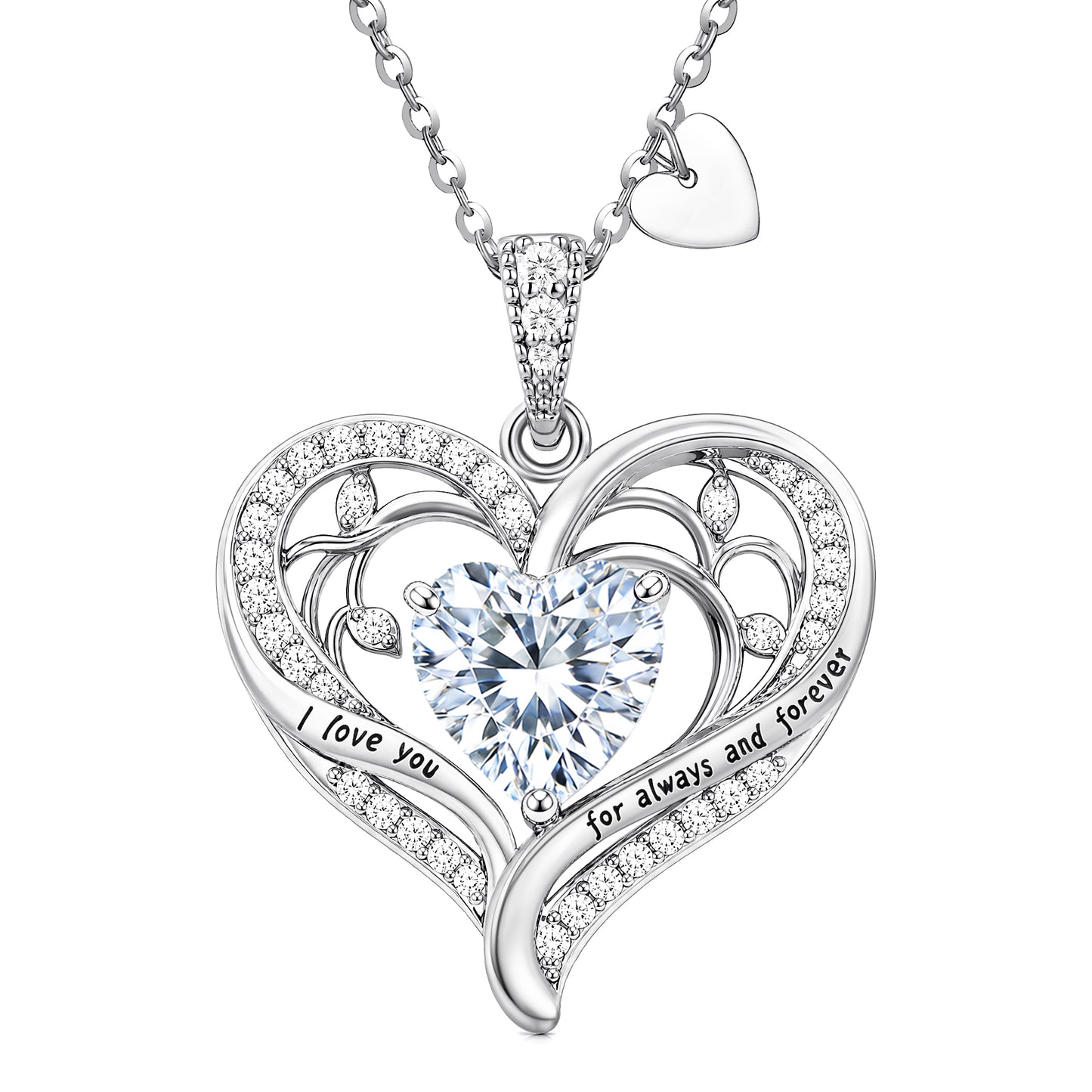 HESHPAWS Love Pendant Necklaces for Women With Birthstone Zirconia, Christmas Birthday Anniversary Jewelry Gift for Women Wife