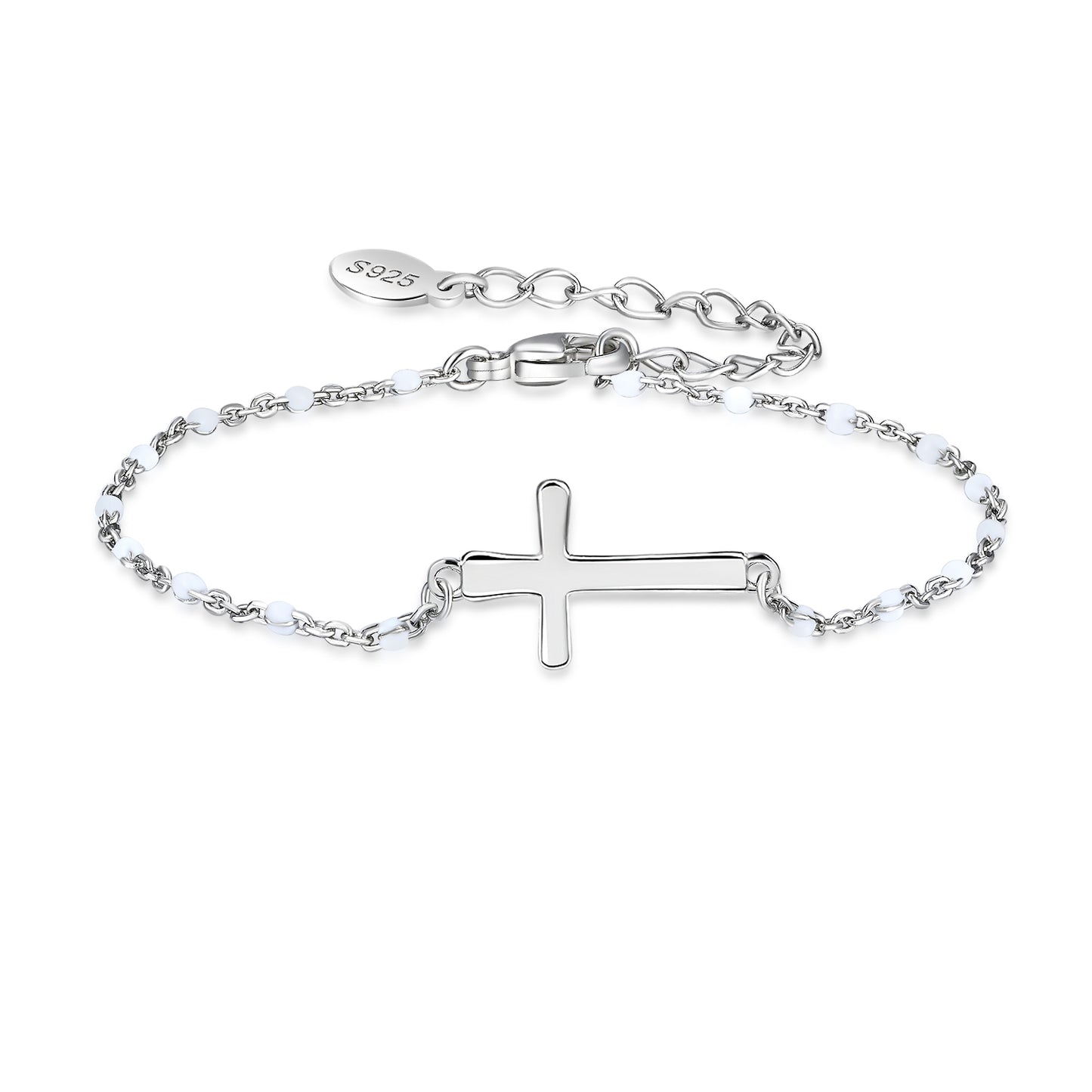 HESHPAWS S925 Sterling Silver Birthstone Cross Bracelet for Women ,Adjustable Religious Cross Bracelet Gift for Women （with Gift Box)