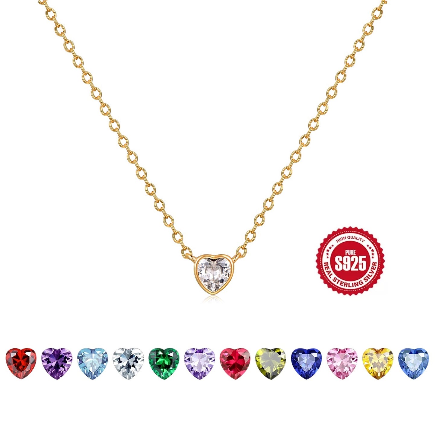HESHPAWS S925 Sterling Silver Pink Diamond Necklace, Love Birthday Stone Birthday Anniversary Jewelry Gift, with Gift Box