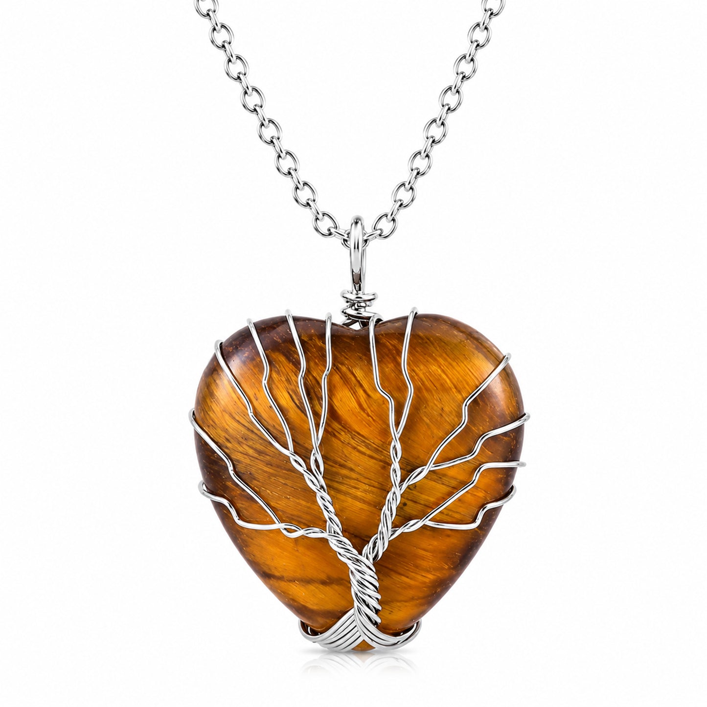 Heshpaws Birthstone Heart Pendant Necklace for Women, Wire Wrapped Stone Jewelry Gift for Her
