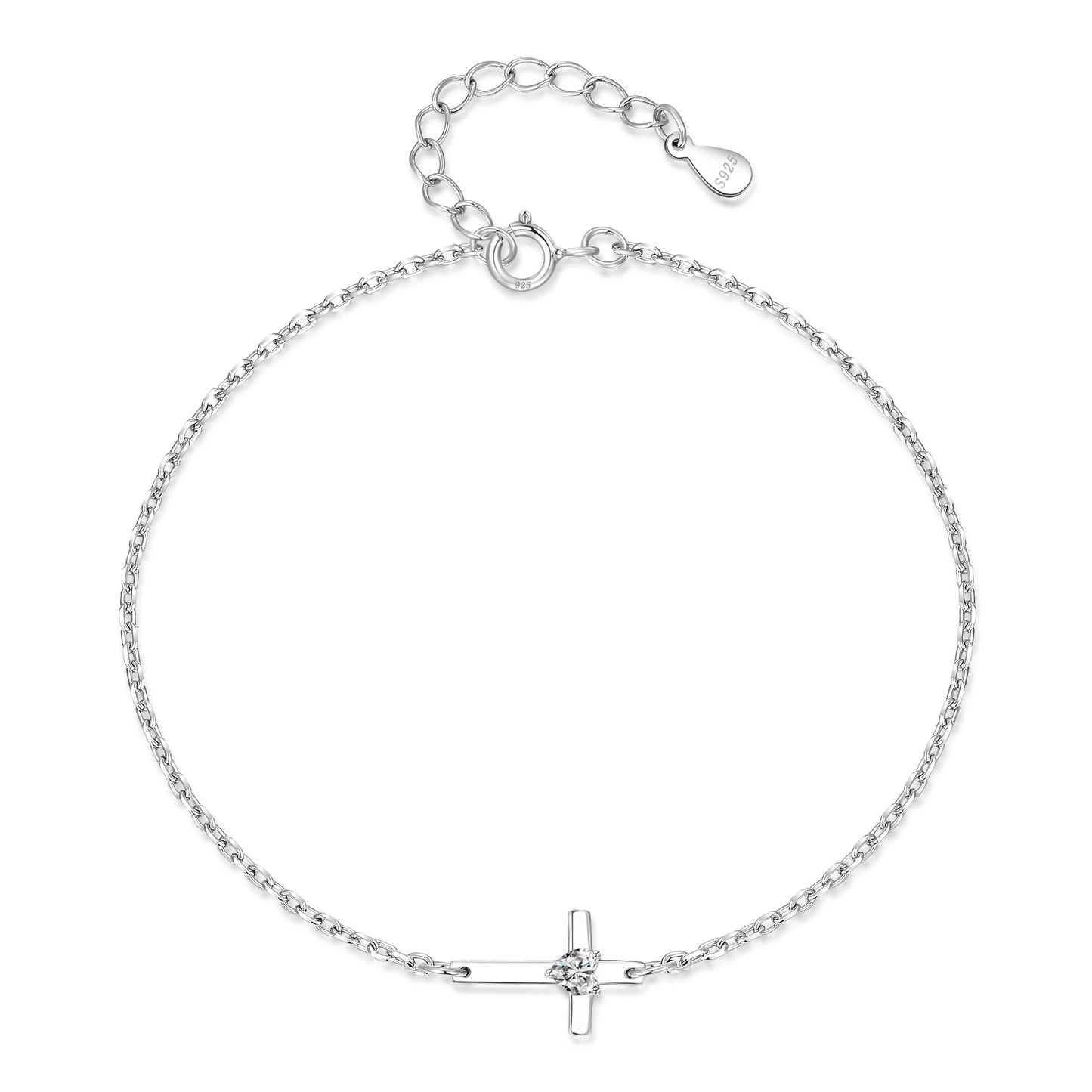 HESHPAWS S925 Sterling Silver Cross Bracelet for Women ,Adjustable Religious Birthstone cross bracelet Gift for Women （with Gift Box)