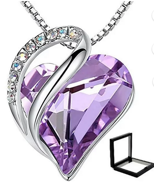 Womens Silver Plated Infinity Love Heart Pendant Necklace with Birthstone Crystals, Jewelry Gifts for Her, Anniversary Birthday Mother's Necklaces for Wife Mom