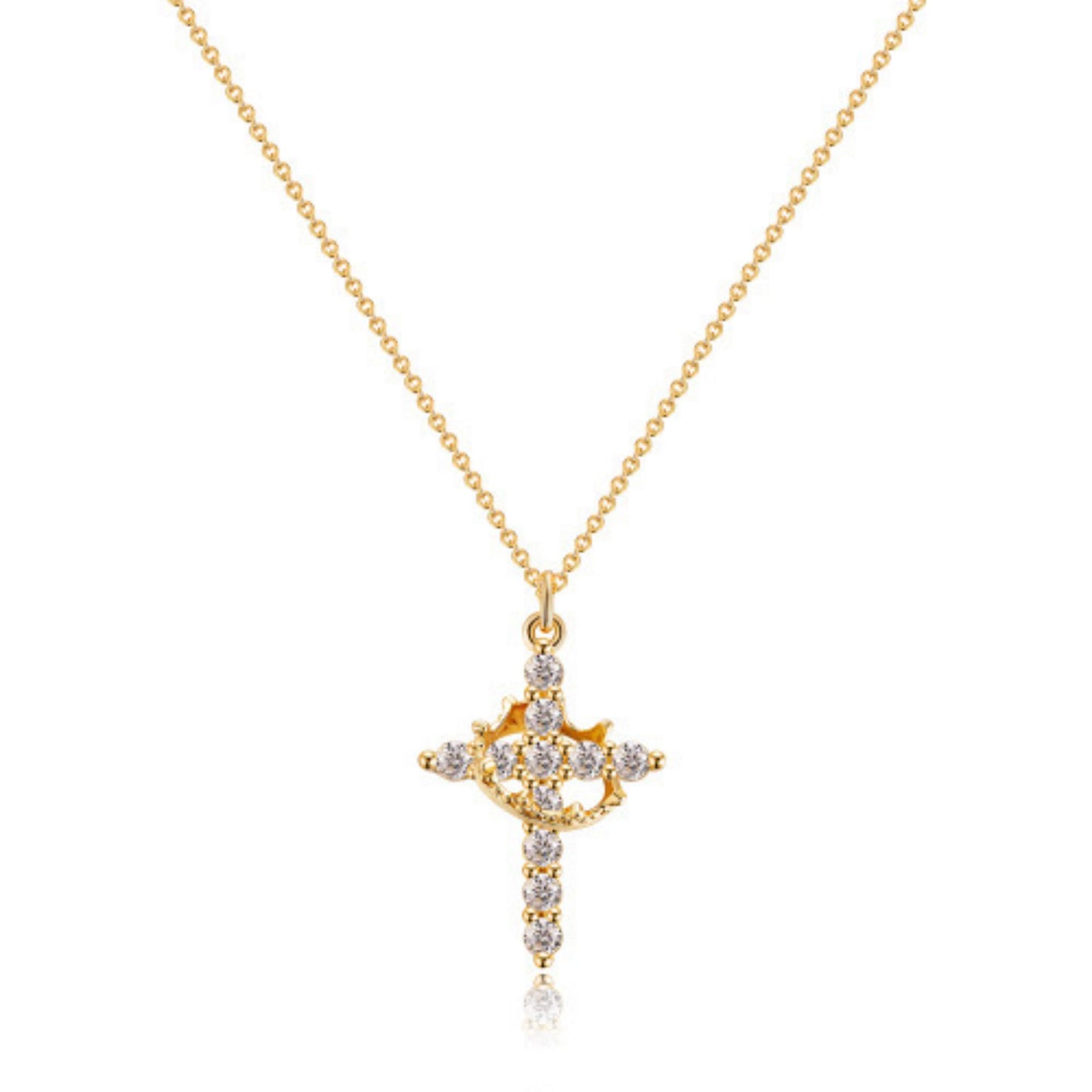 HESHPAWS S925 sterling silver cross rotating crown necklace, women's zircon cross necklace exquisite pendant necklace