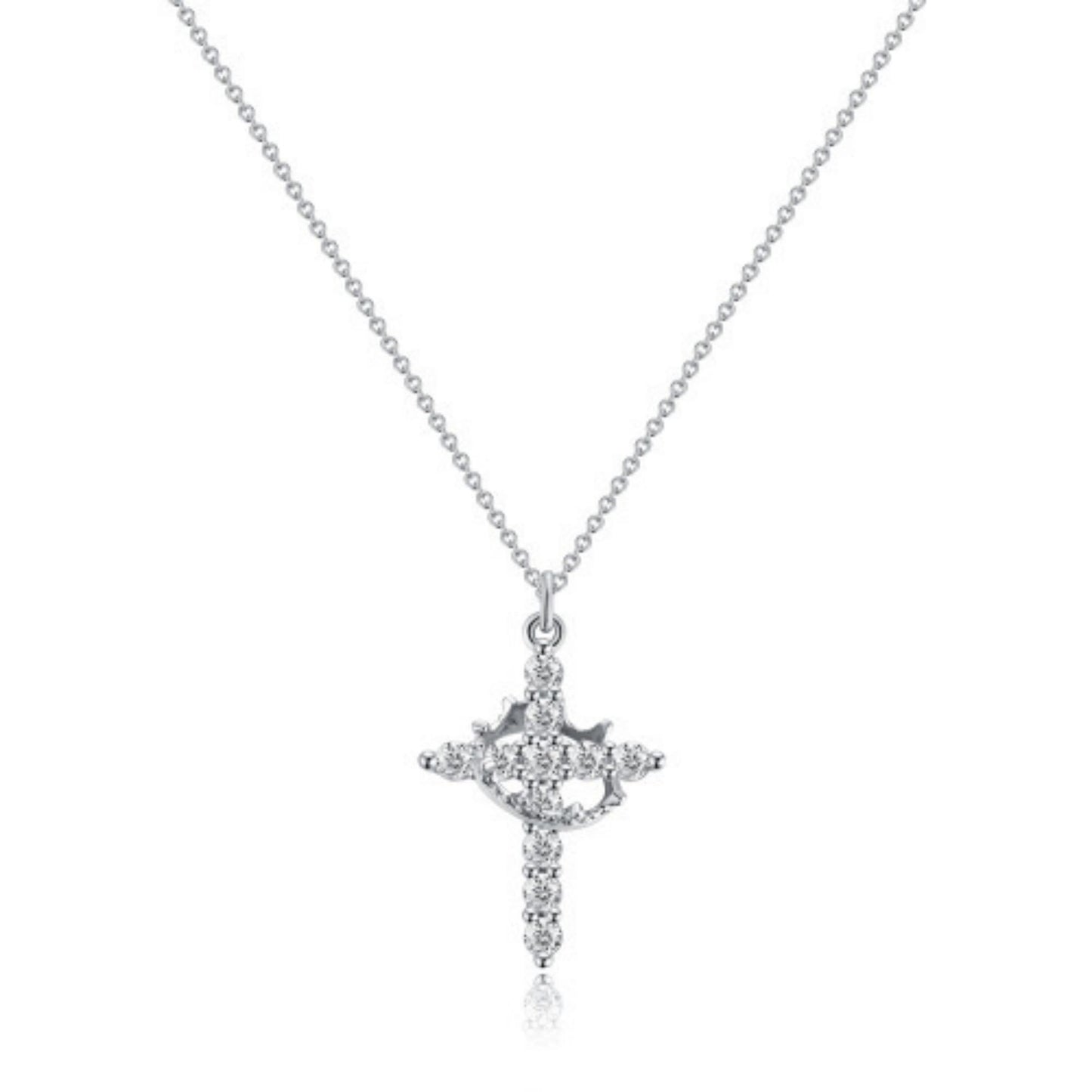 HESHPAWS S925 sterling silver cross rotating crown necklace, women's zircon cross necklace exquisite pendant necklace