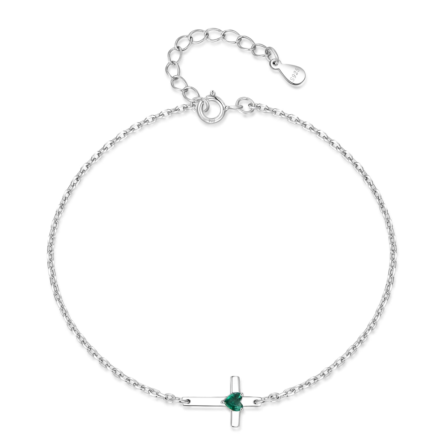 HESHPAWS S925 Sterling Silver Cross Bracelet for Women ,Adjustable Religious Birthstone cross bracelet Gift for Women （with Gift Box)