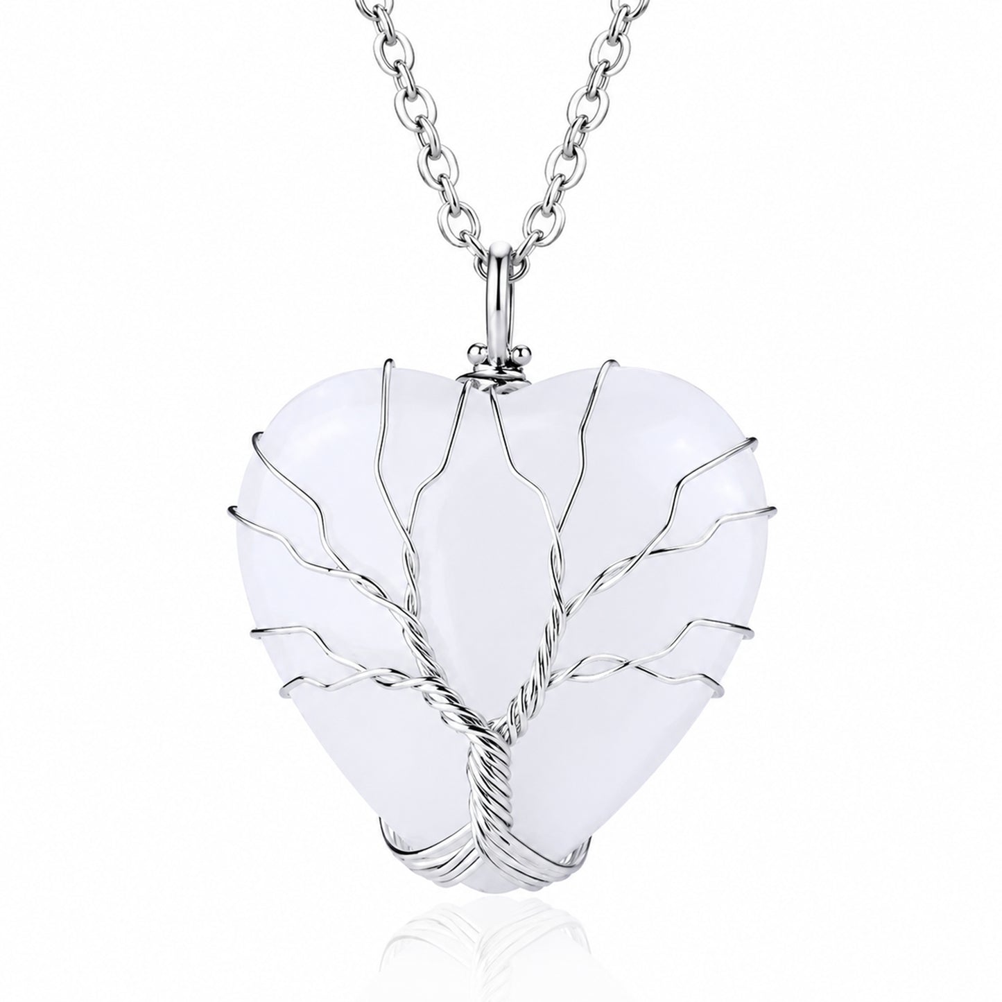 Heshpaws Birthstone Heart Pendant Necklace for Women, Wire Wrapped Stone Jewelry Gift for Her