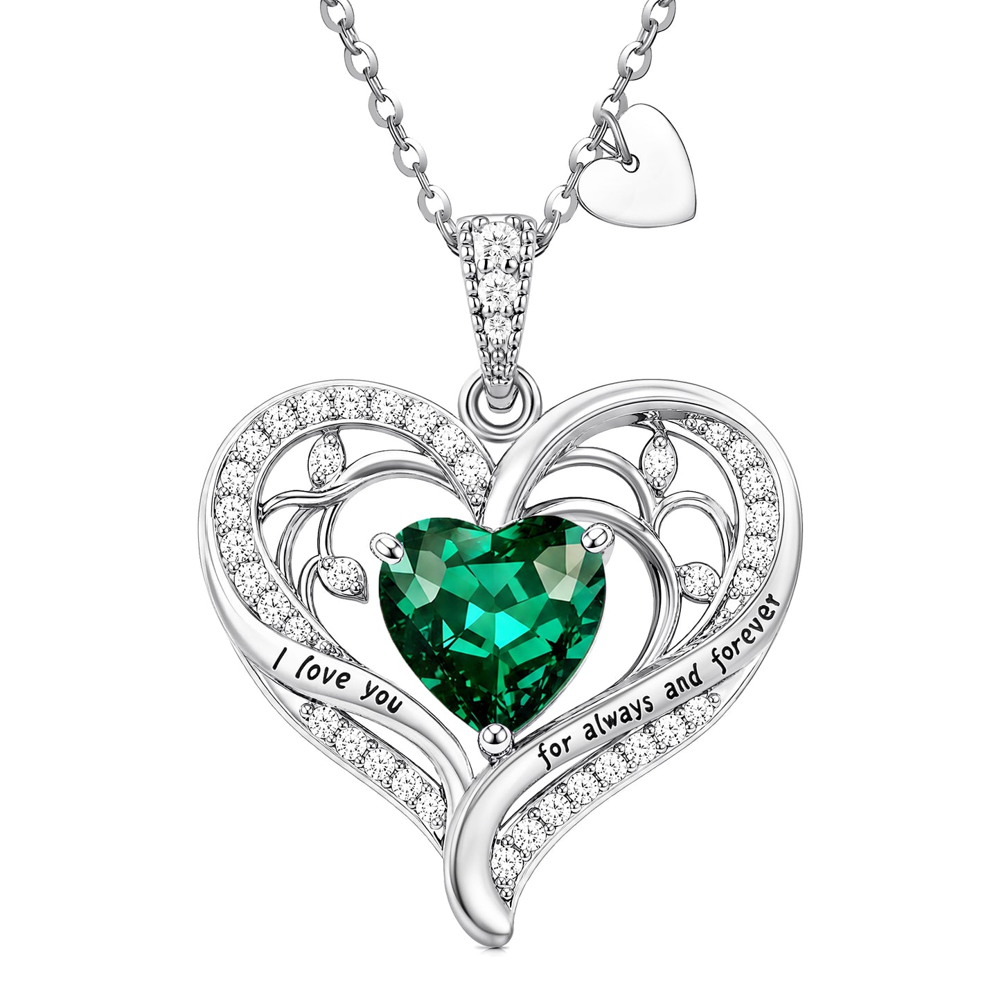 HESHPAWS Love Pendant Necklaces for Women With Birthstone Zirconia, Christmas Birthday Anniversary Jewelry Gift for Women Wife