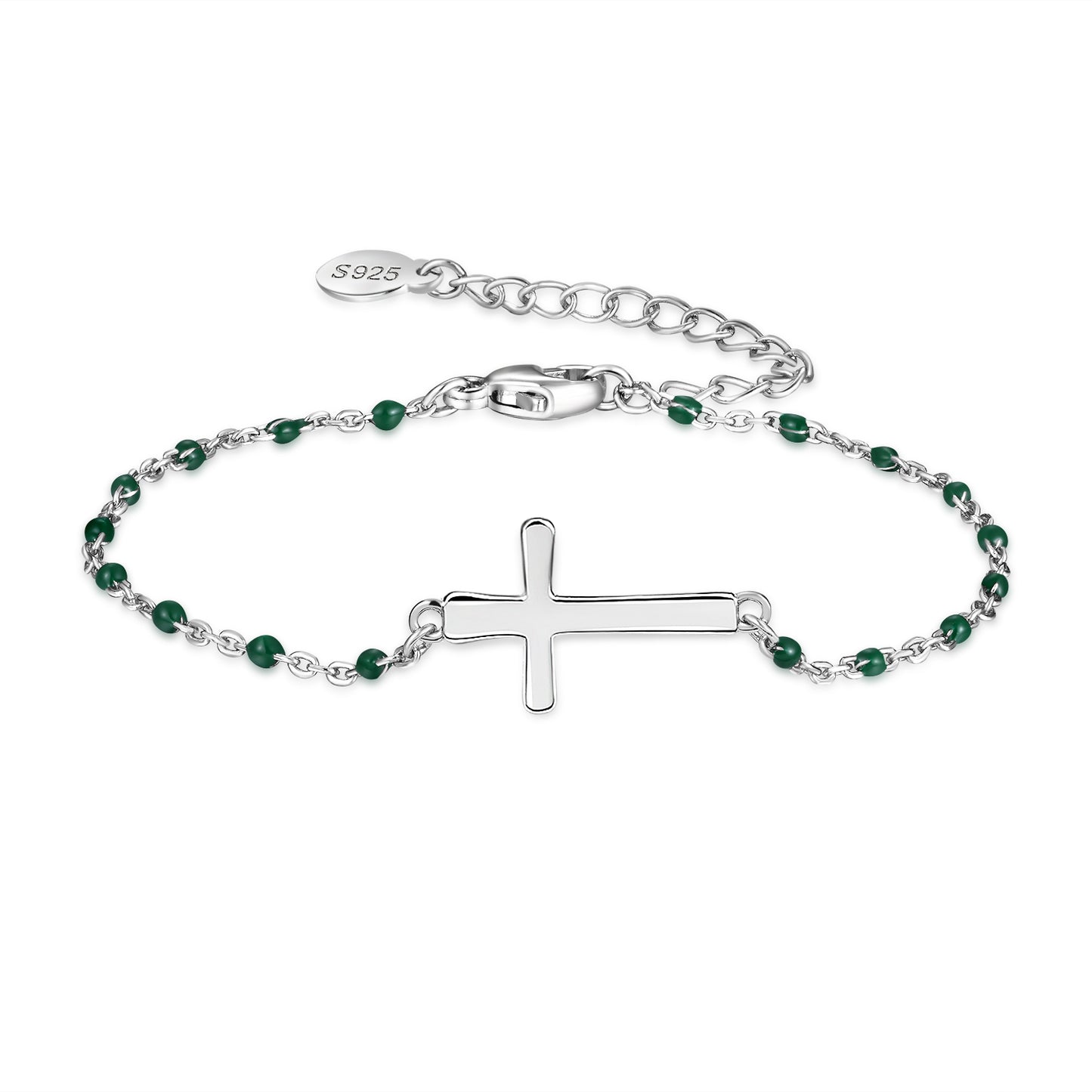 HESHPAWS S925 Sterling Silver Birthstone Cross Bracelet for Women ,Adjustable Religious Cross Bracelet Gift for Women （with Gift Box)