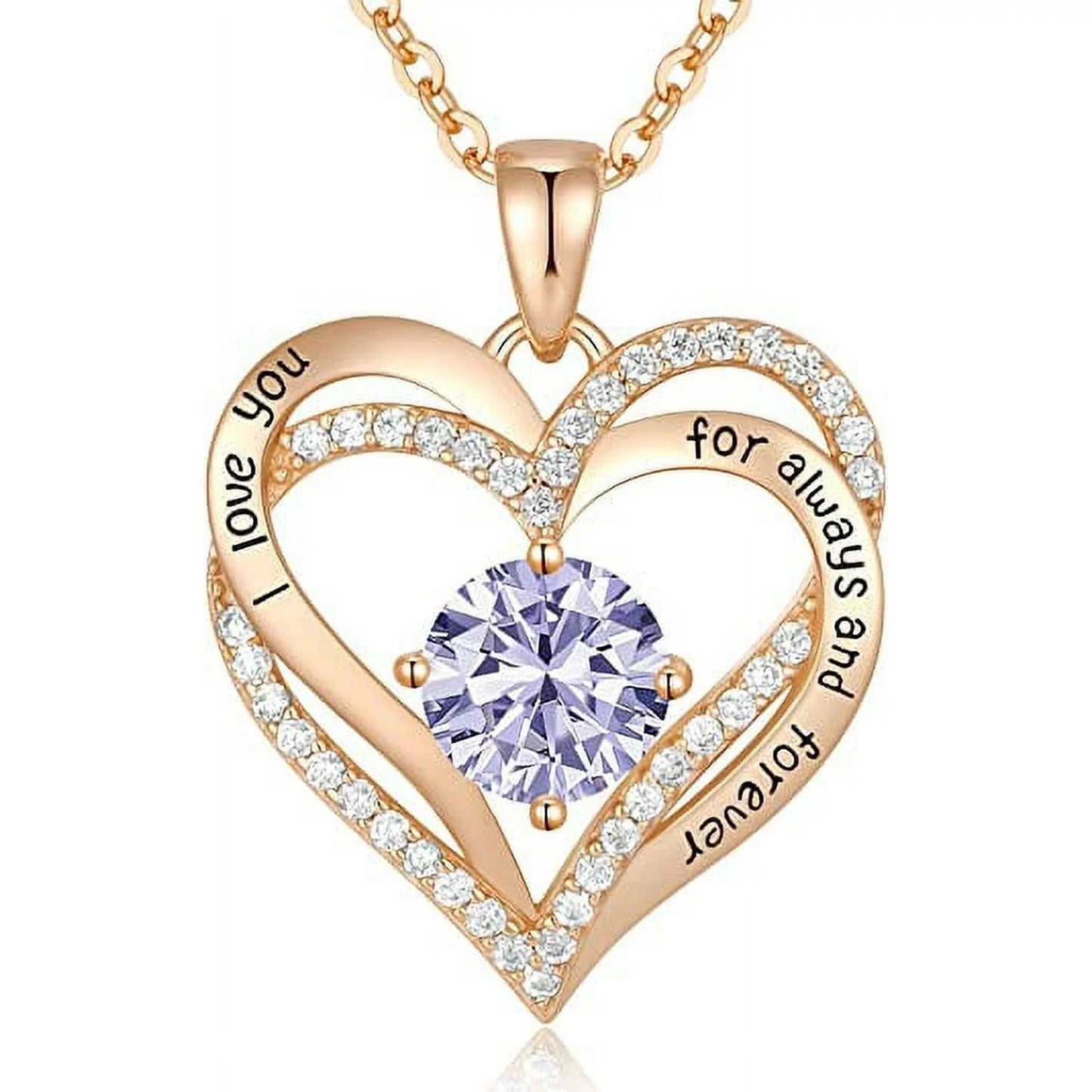 Love Pendant S925 Sterling Silver Necklaces for Women with Birthstone Zirconia, Christmas Birthday Anniversary Jewelry Gift for Women Wife Girls