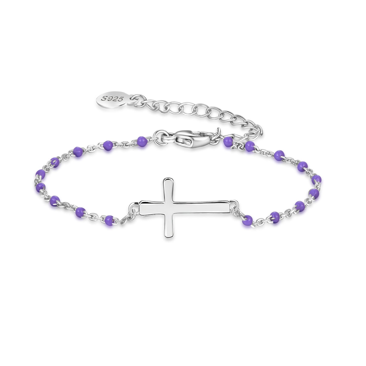 HESHPAWS S925 Sterling Silver Birthstone Cross Bracelet for Women ,Adjustable Religious Cross Bracelet Gift for Women （with Gift Box)