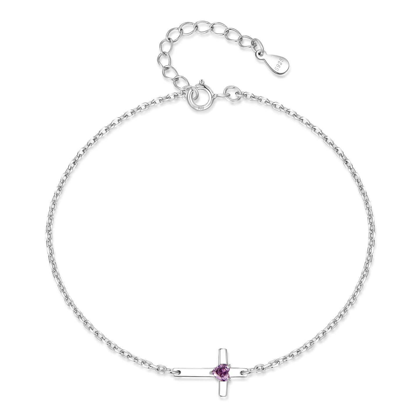 HESHPAWS S925 Sterling Silver Cross Bracelet for Women ,Adjustable Religious Birthstone cross bracelet Gift for Women （with Gift Box)