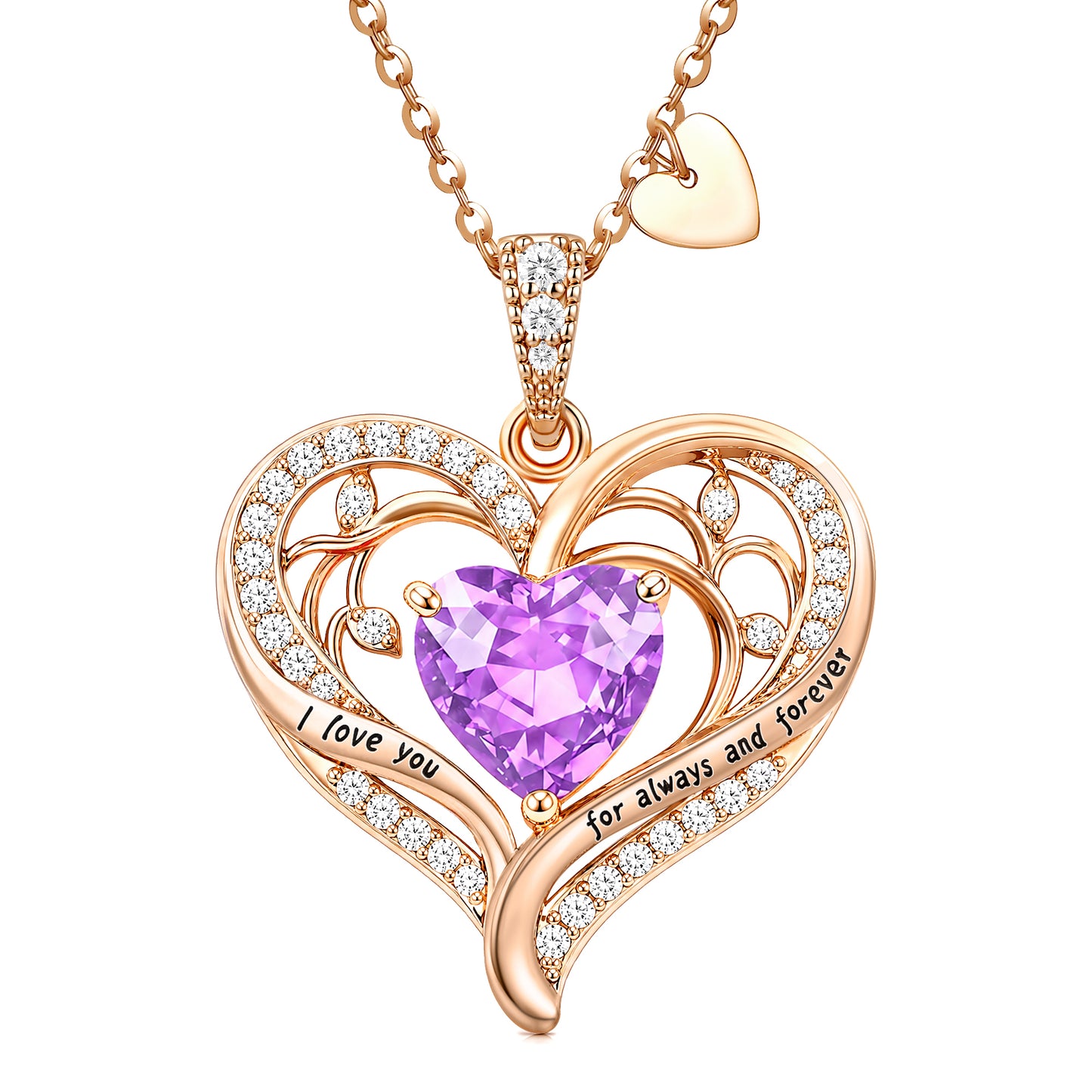 HESHPAWS Love Pendant Necklaces for Women With Birthstone Zirconia, Christmas Birthday Anniversary Jewelry Gift for Women Wife