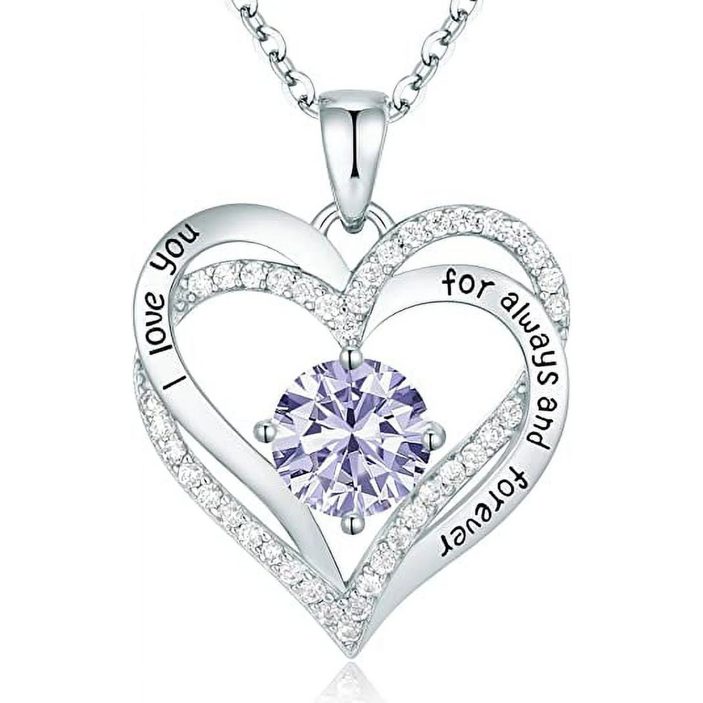 Love Pendant S925 Sterling Silver Necklaces for Women with Birthstone Zirconia, Christmas Birthday Anniversary Jewelry Gift for Women Wife Girls