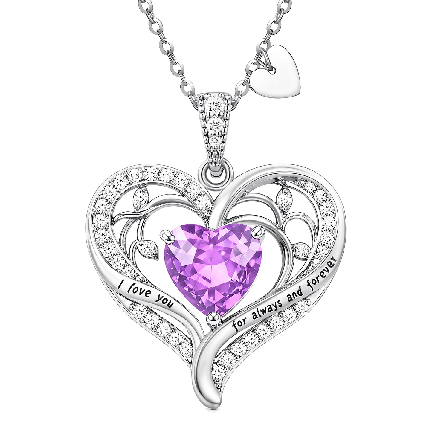 HESHPAWS Love Pendant Necklaces for Women With Birthstone Zirconia, Christmas Birthday Anniversary Jewelry Gift for Women Wife