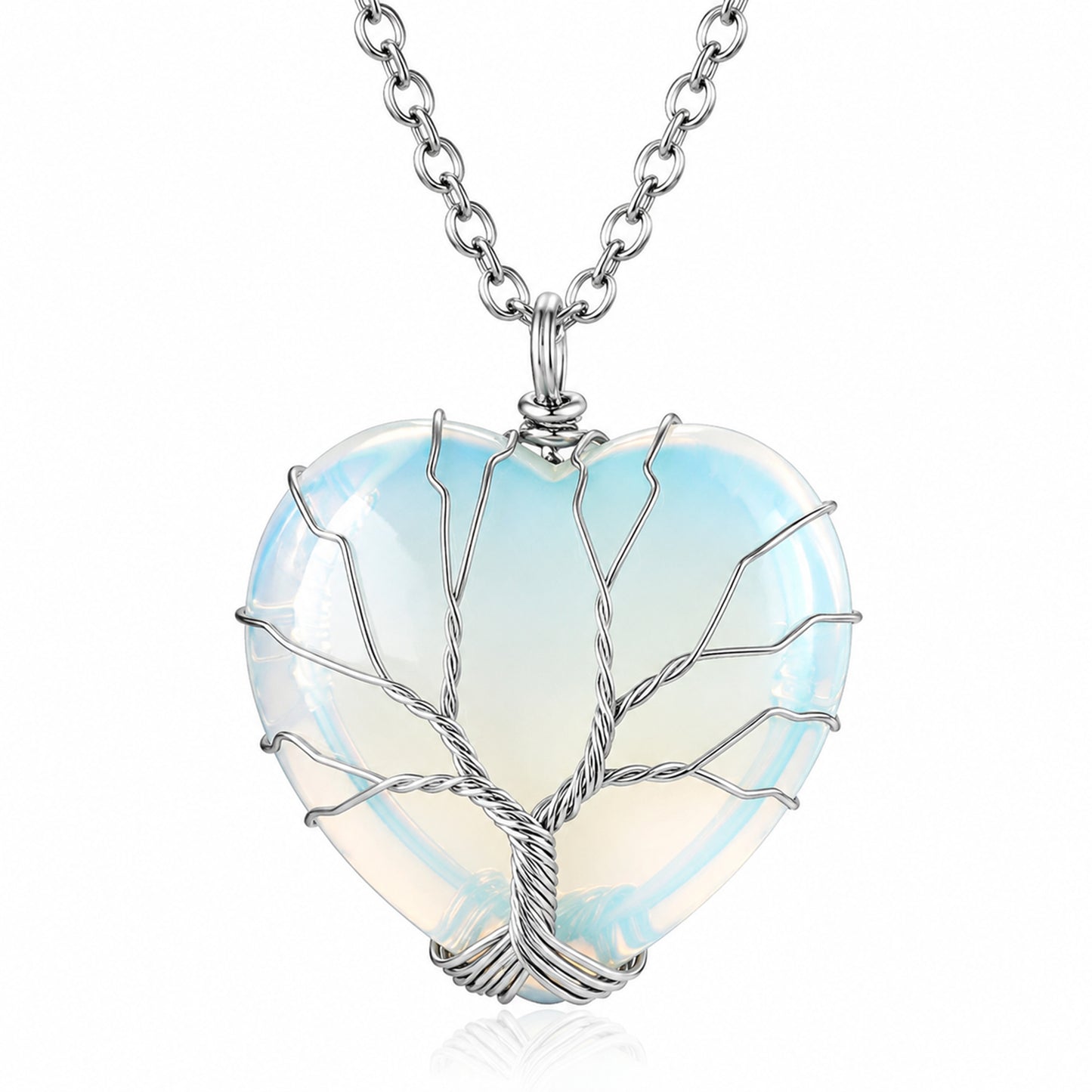 Heshpaws Birthstone Heart Pendant Necklace for Women, Wire Wrapped Stone Jewelry Gift for Her