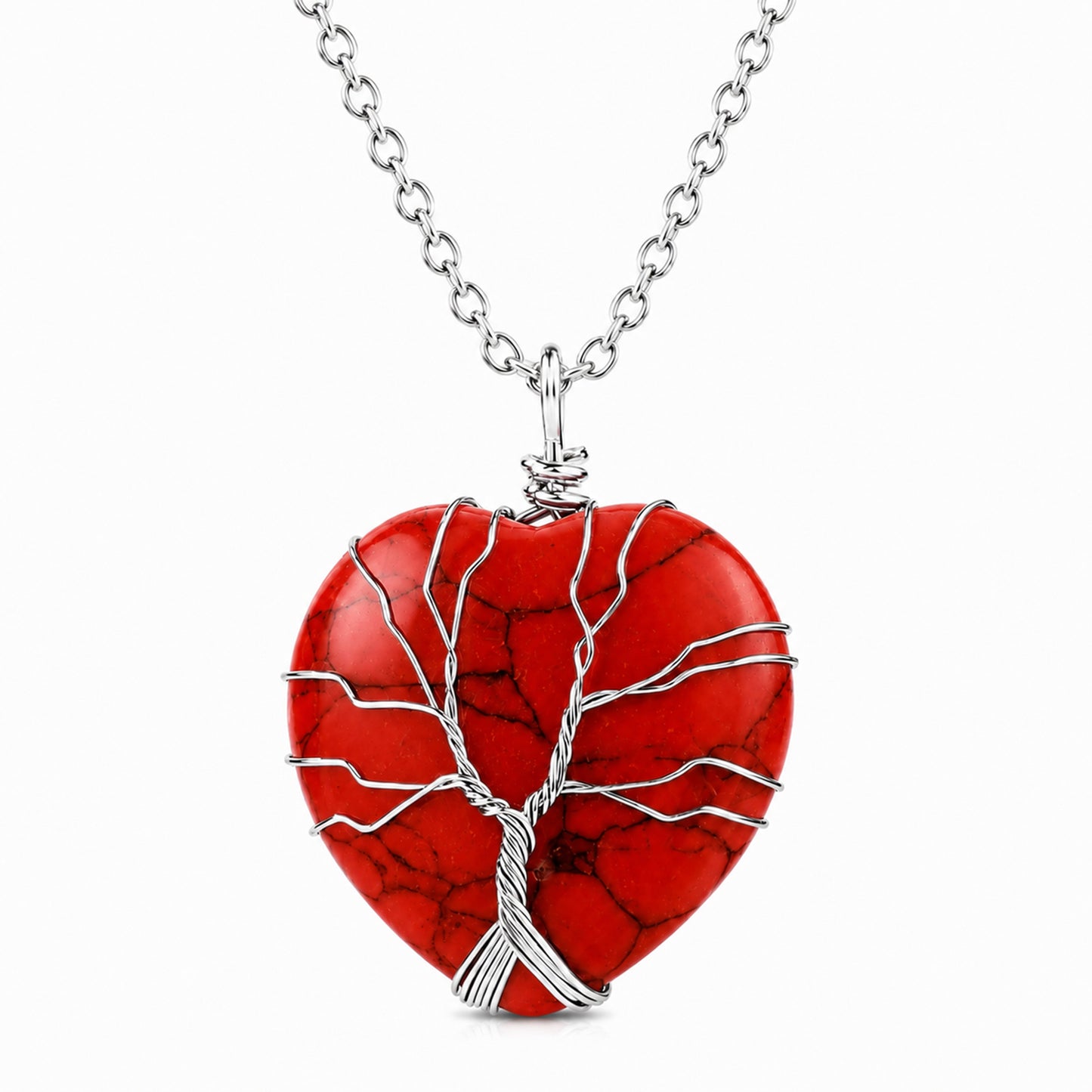 Heshpaws Birthstone Heart Pendant Necklace for Women, Wire Wrapped Stone Jewelry Gift for Her