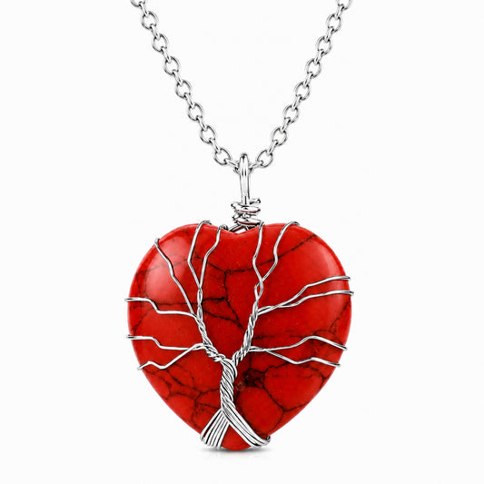 Heshpaws Birthstone Heart Pendant Necklace for Women, Wire Wrapped Stone Jewelry Gift for Her