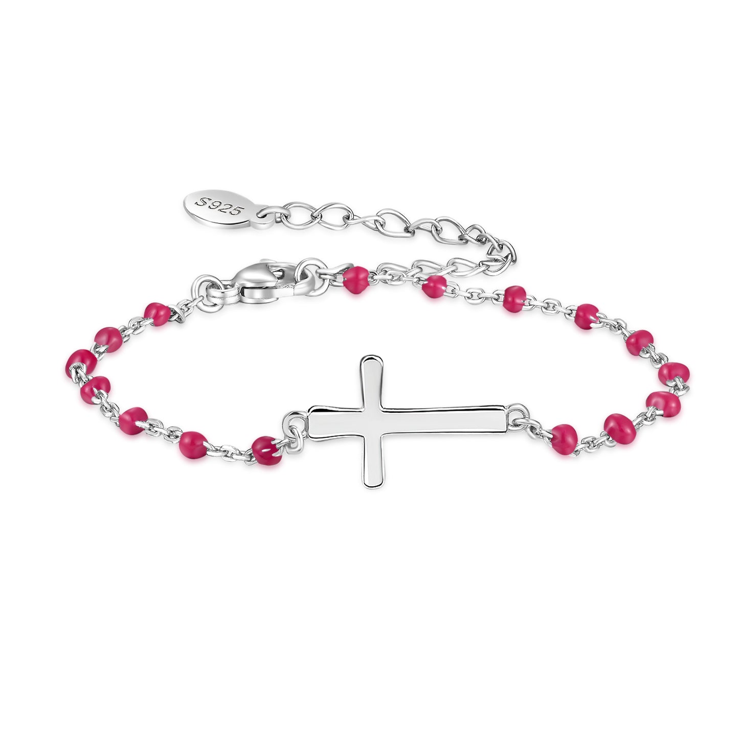 HESHPAWS S925 Sterling Silver Birthstone Cross Bracelet for Women ,Adjustable Religious Cross Bracelet Gift for Women （with Gift Box)