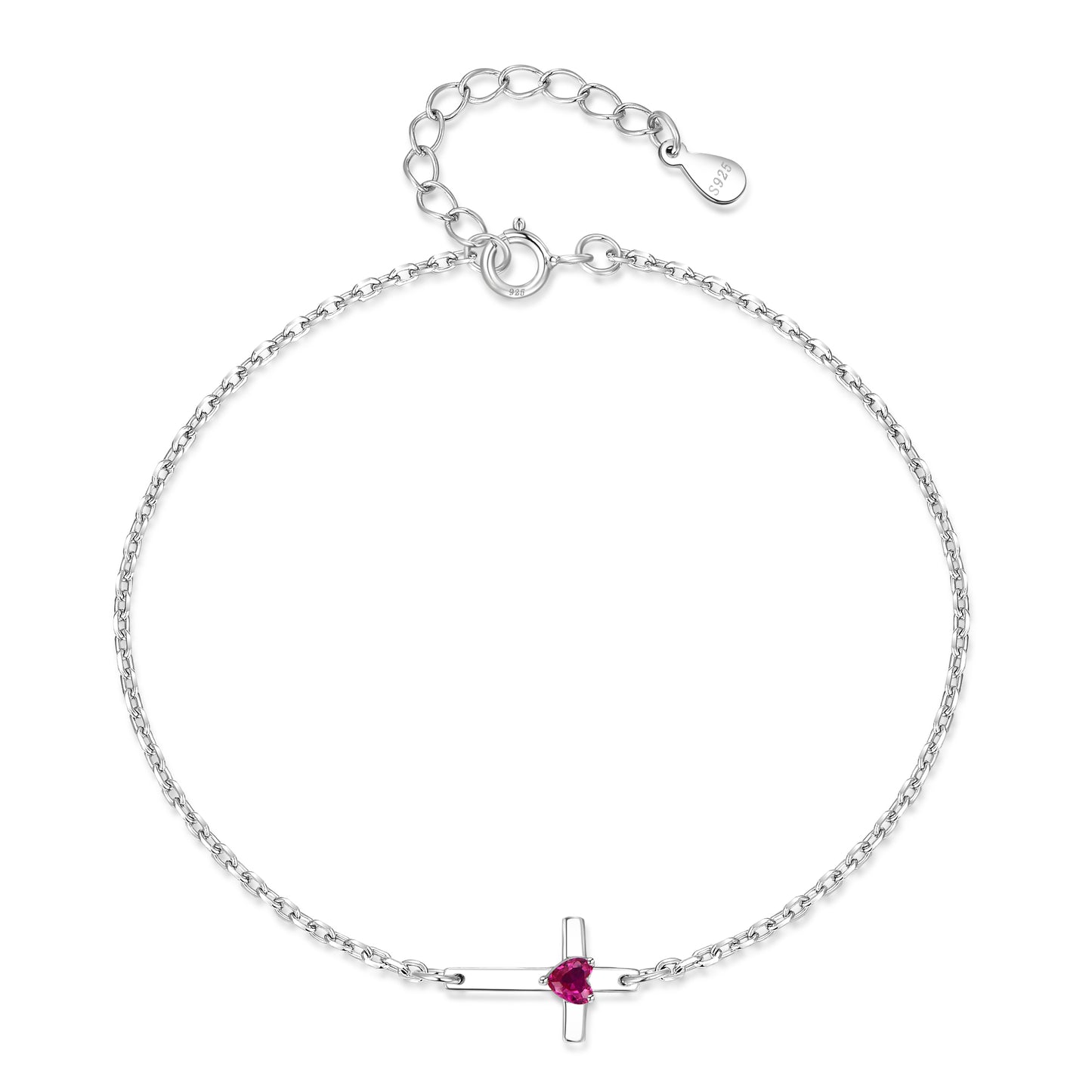 HESHPAWS S925 Sterling Silver Cross Bracelet for Women ,Adjustable Religious Birthstone cross bracelet Gift for Women （with Gift Box)