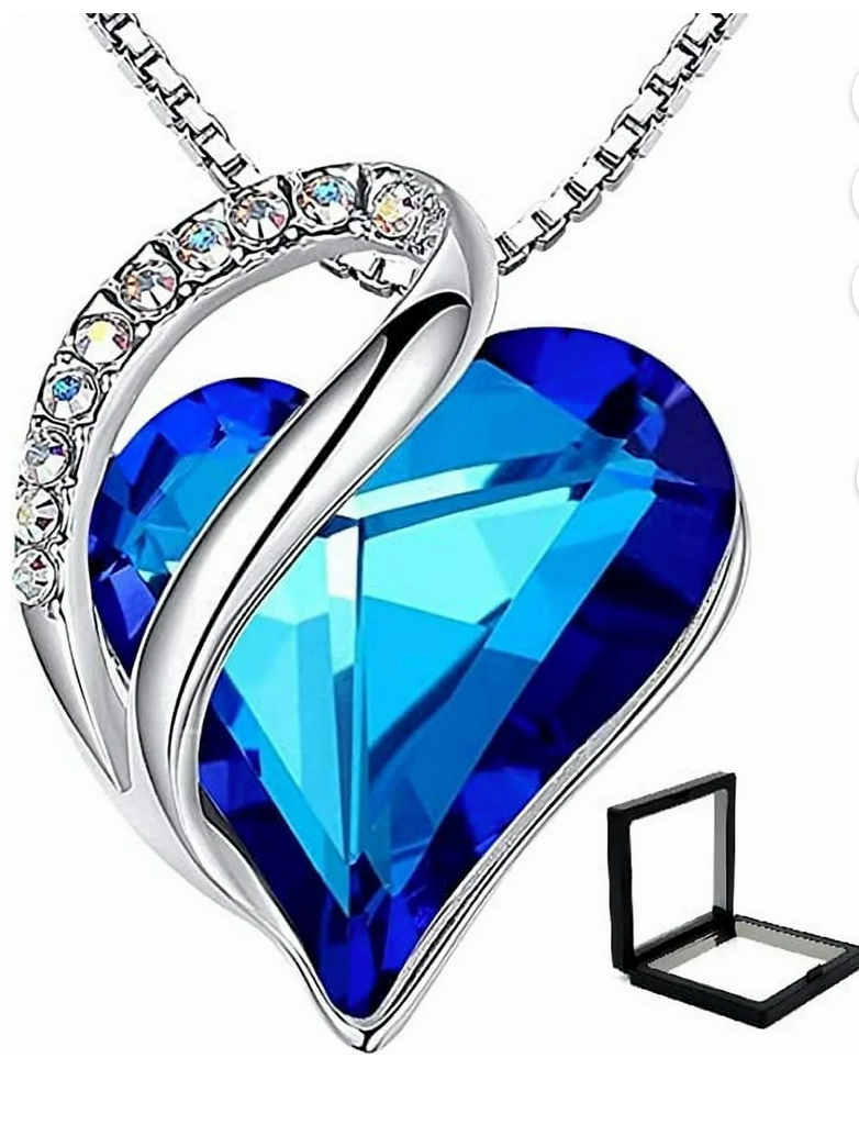 Womens Silver Plated Infinity Love Heart Pendant Necklace with Birthstone Crystals, Jewelry Gifts for Her, Anniversary Birthday Mother's Necklaces for Wife Mom