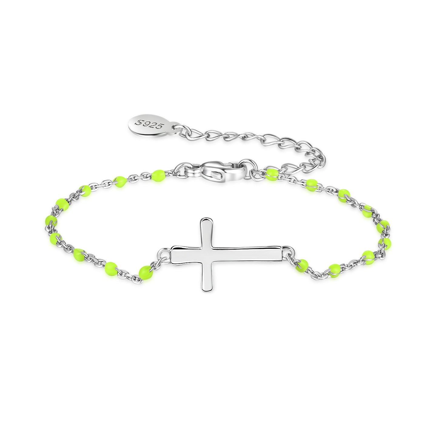 HESHPAWS S925 Sterling Silver Birthstone Cross Bracelet for Women ,Adjustable Religious Cross Bracelet Gift for Women （with Gift Box)