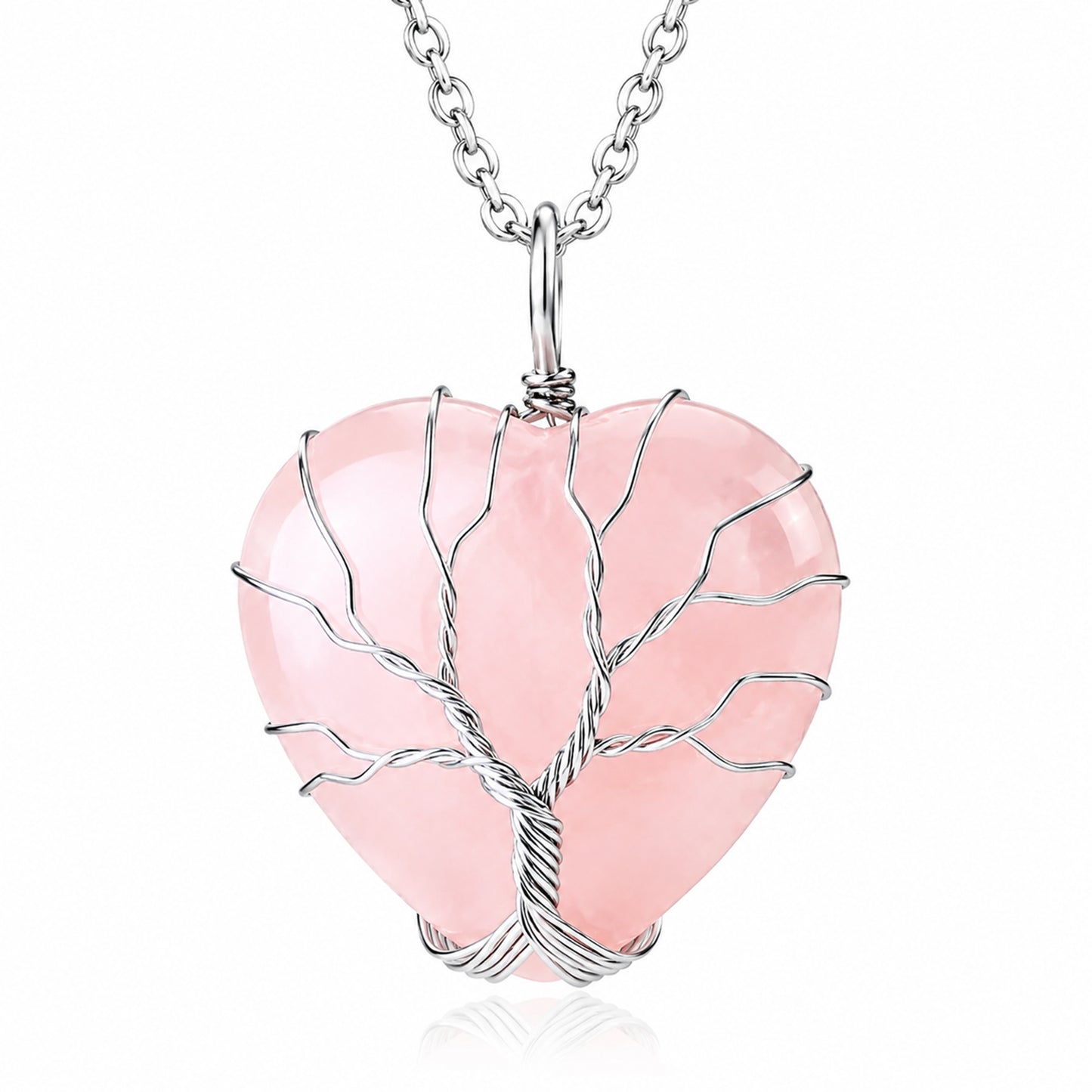 Heshpaws Birthstone Heart Pendant Necklace for Women, Wire Wrapped Stone Jewelry Gift for Her