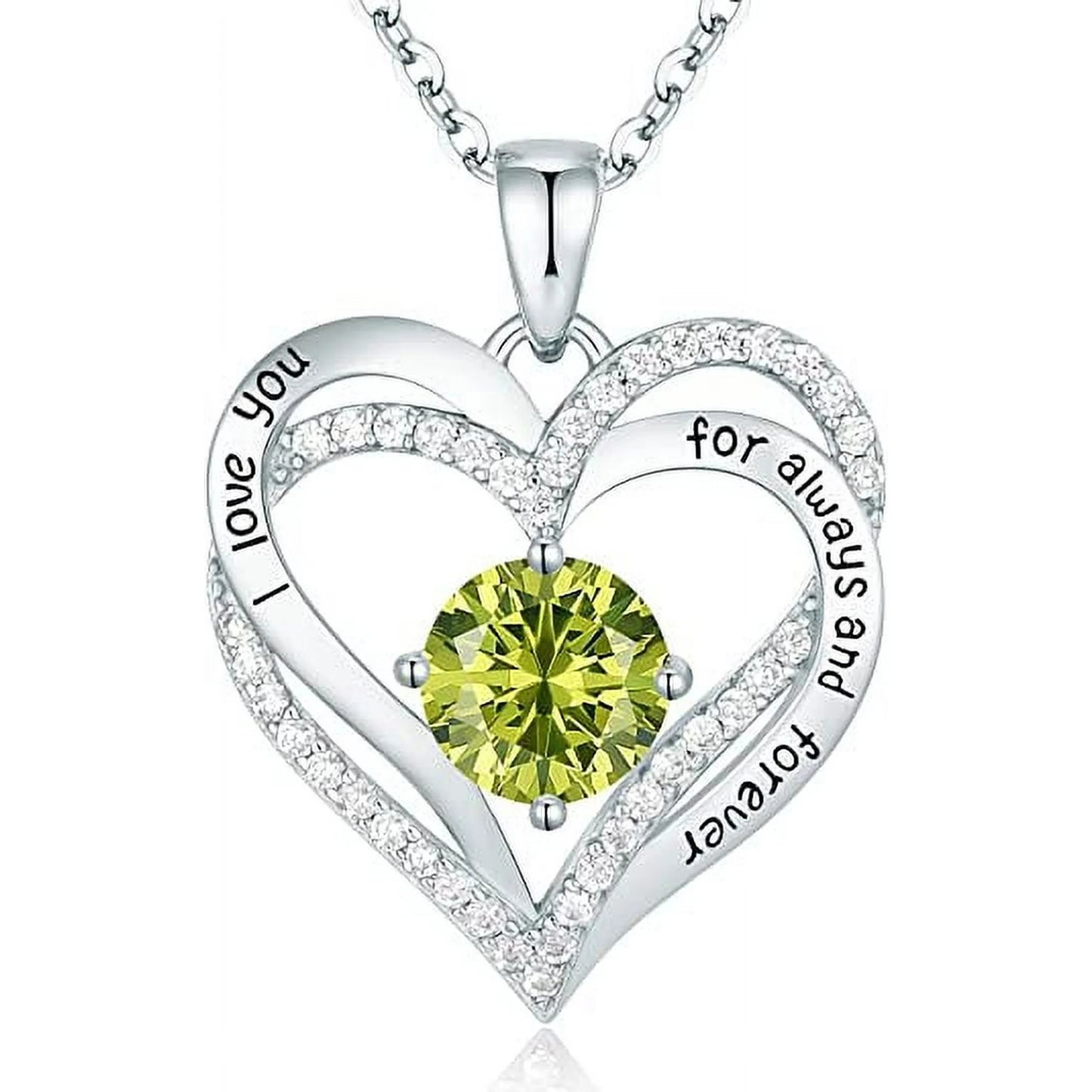 Love Pendant S925 Sterling Silver Necklaces for Women with Birthstone Zirconia, Christmas Birthday Anniversary Jewelry Gift for Women Wife Girls