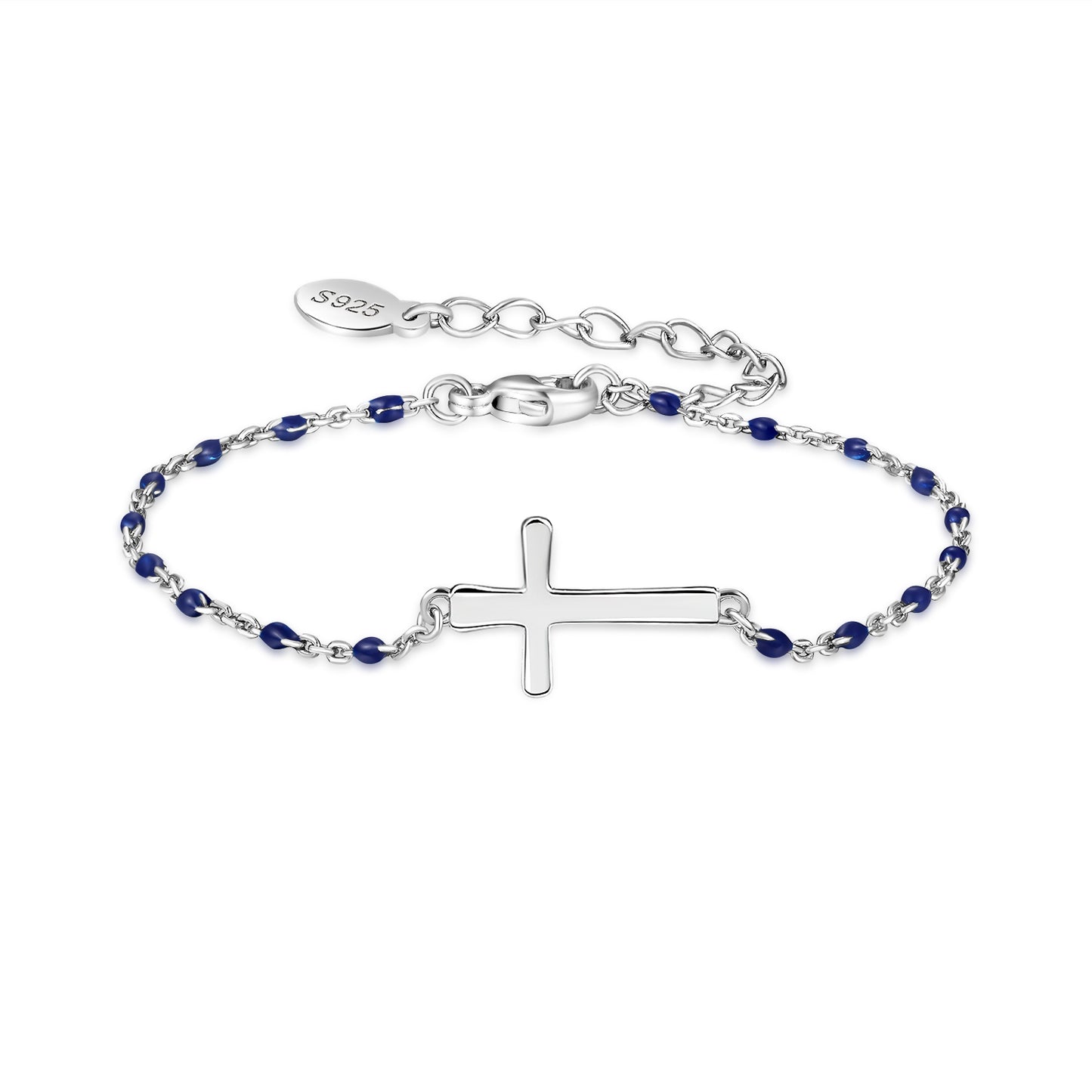 HESHPAWS S925 Sterling Silver Birthstone Cross Bracelet for Women ,Adjustable Religious Cross Bracelet Gift for Women （with Gift Box)