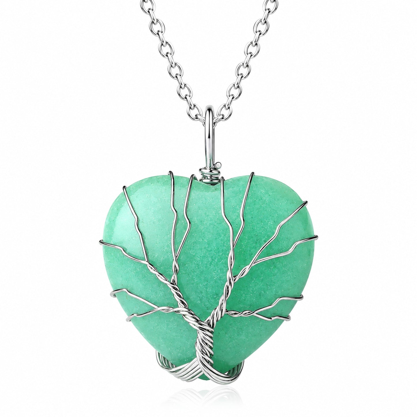 Heshpaws Birthstone Heart Pendant Necklace for Women, Wire Wrapped Stone Jewelry Gift for Her
