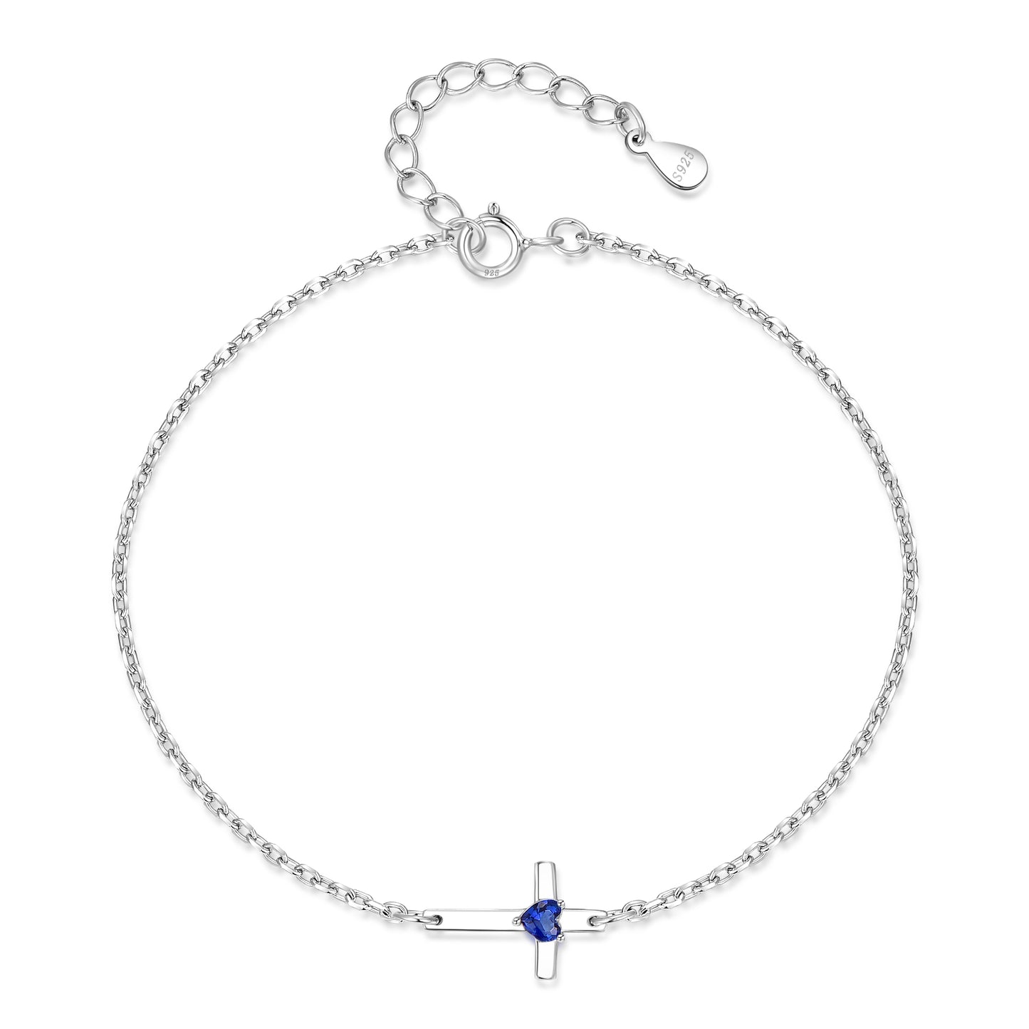 HESHPAWS S925 Sterling Silver Cross Bracelet for Women ,Adjustable Religious Birthstone cross bracelet Gift for Women （with Gift Box)