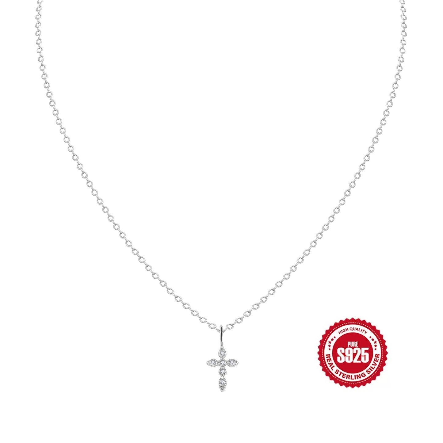 HESHPAWS S925 Sterling Silver Cross Necklace for Women Cross Chain Jewelry Gifts （with Gift Box)