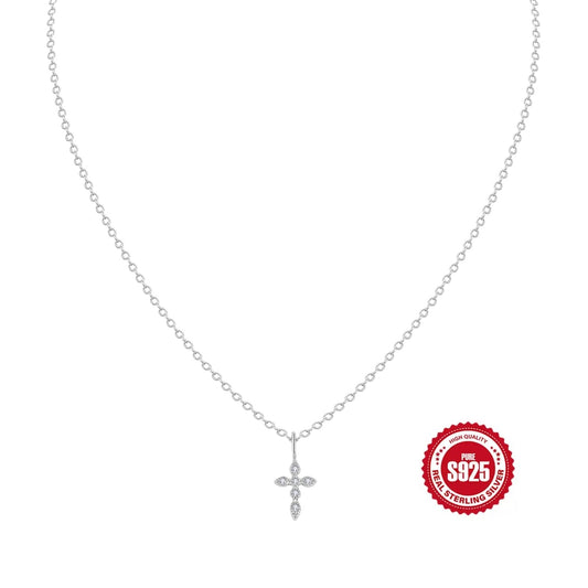 HESHPAWS S925 Sterling Silver Cross Necklace for Women Cross Chain Jewelry Gifts （with Gift Box)