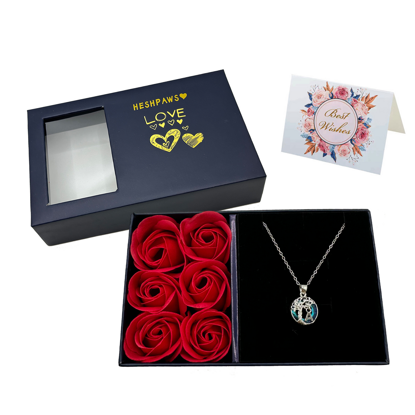 Rose Gift Box Tree of Life Necklace for Women with Initial A-Z Letter Necklace Jewelry Christmas birthday gifts