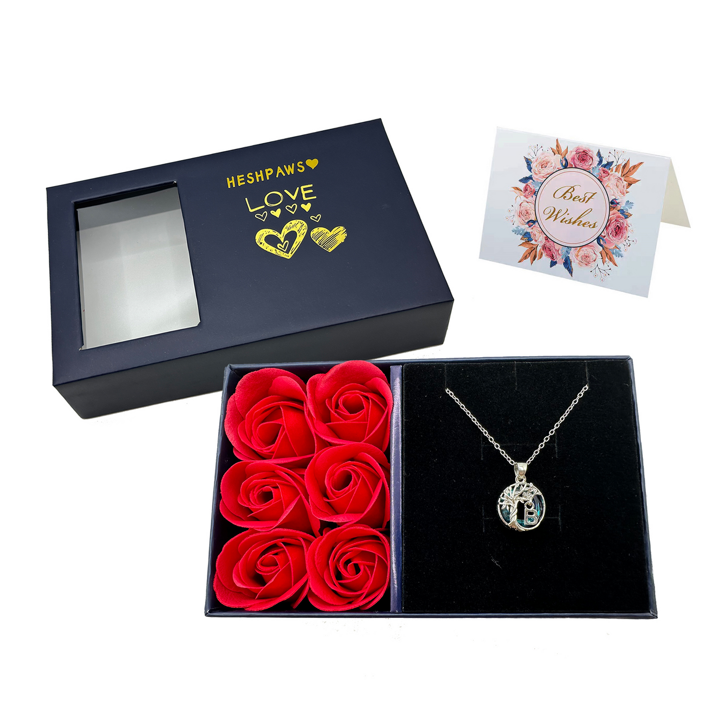 Rose Gift Box Tree of Life Necklace for Women with Initial A-Z Letter Necklace Jewelry Christmas birthday gifts